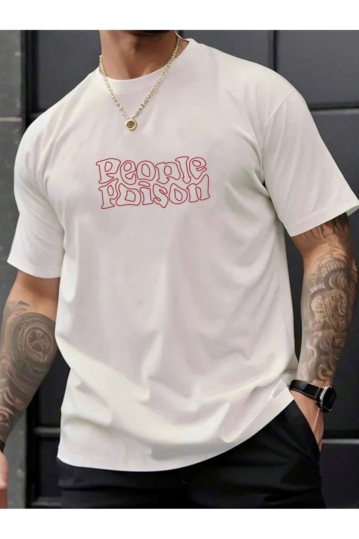 RPT MODA OVERSIZE RAHAT KALIP PEOPLE BASKILI YÜKSEK KALİTE KUMAŞ ERKEK T-SHIRT