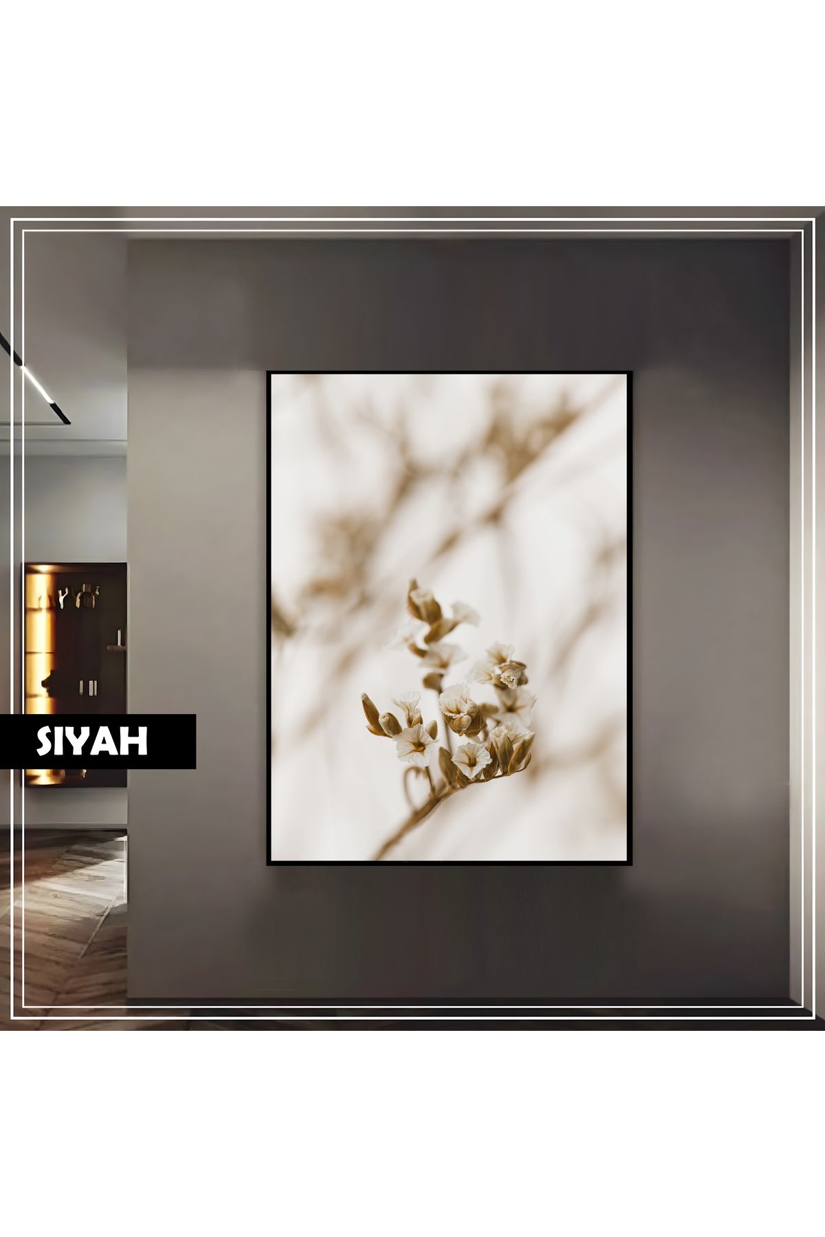 Harikabirev HARİKABİREV| PASTEL KREM RENK ÇİÇEK DALI MODEL |ÇERÇEVELİ TEMPERLİ CAM TABLO TEKLİ DİKEY