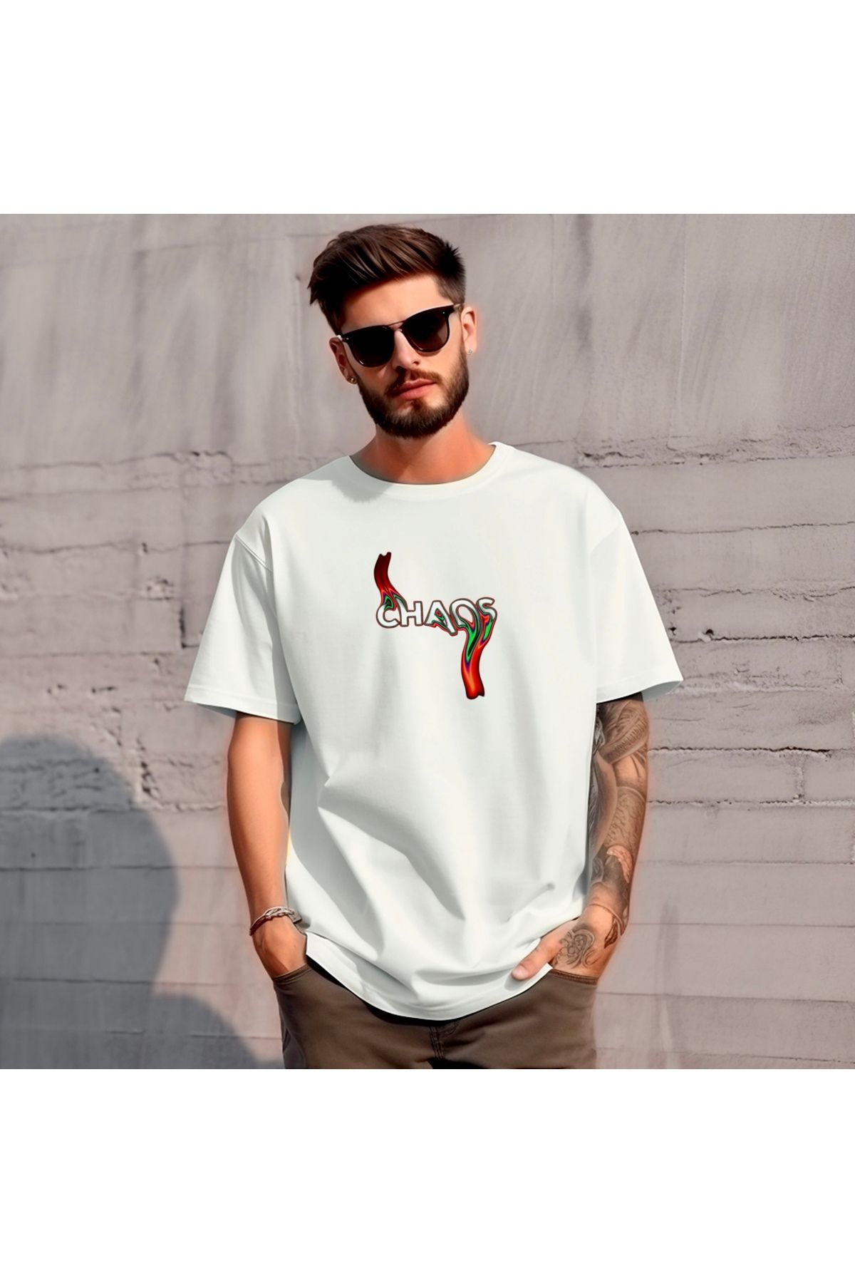 RPT MODA OVERSIZE RAHAT KALIP CHAOS BASKILI YÜKSEK KALİTE KUMAŞ ERKEK T-SHIRT