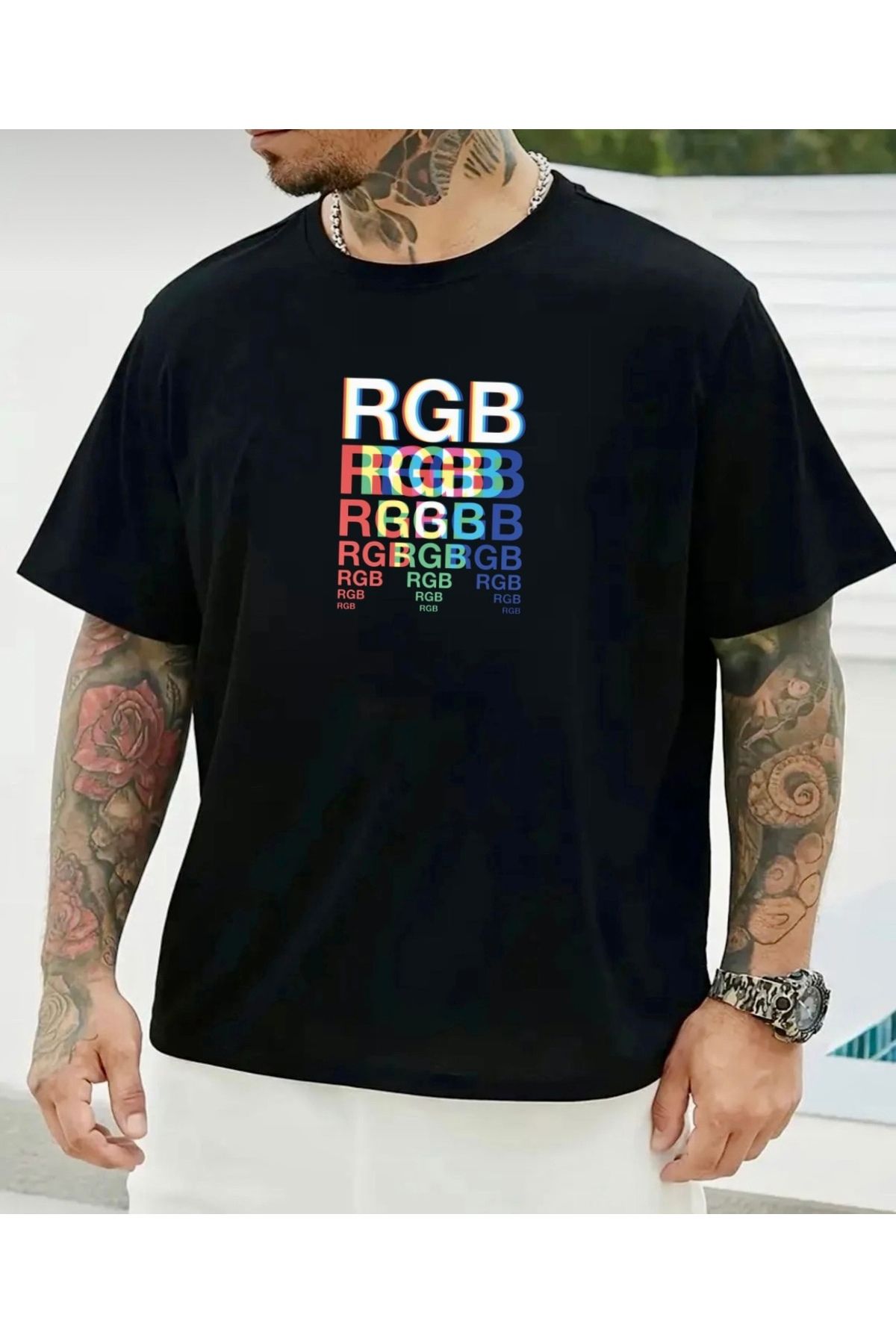 RPT MODA OVERSIZE RAHAT KALIP RGB BASKILI YÜKSEK KALİTE KUMAŞ ERKEK T-SHIRT