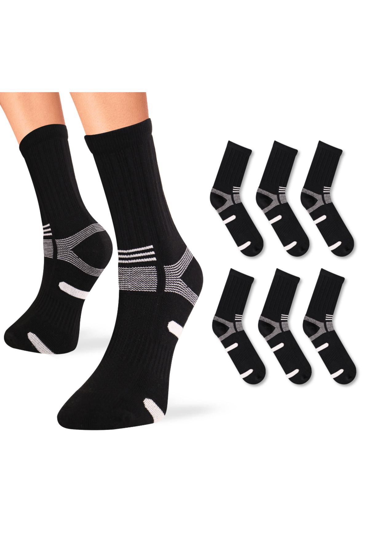FOURSOLOS Erkek Soket, Normal Taban, Spor Çorabı Siyah, Polyamid 6'lı Set