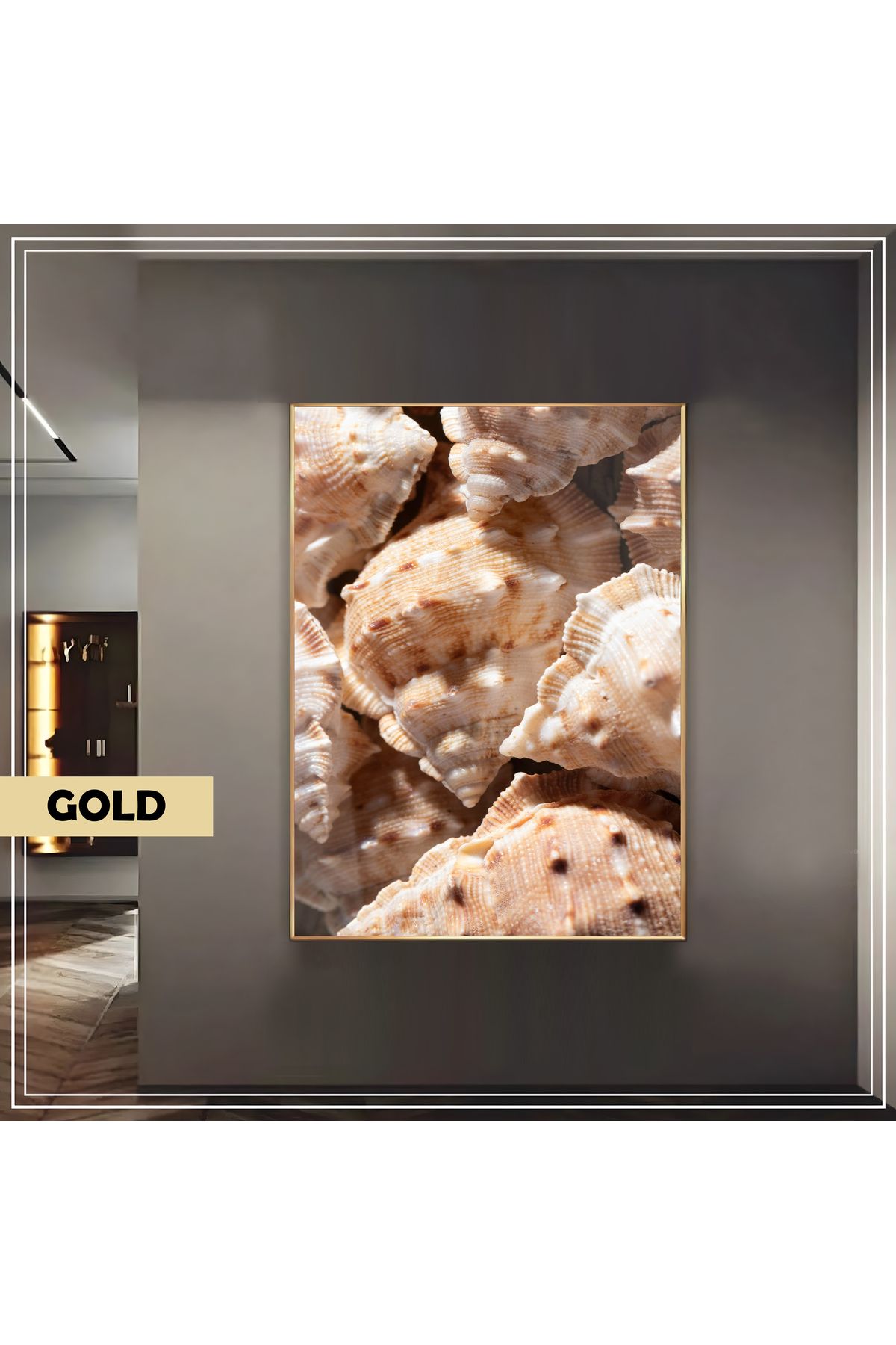 Harikabirev HARİKABİREV|SOFT DENİZ KABUĞU MODEL (BROWN|ÇERÇEVELİ TEMPERLİ CAM TABLO TEKLİ DİKEY