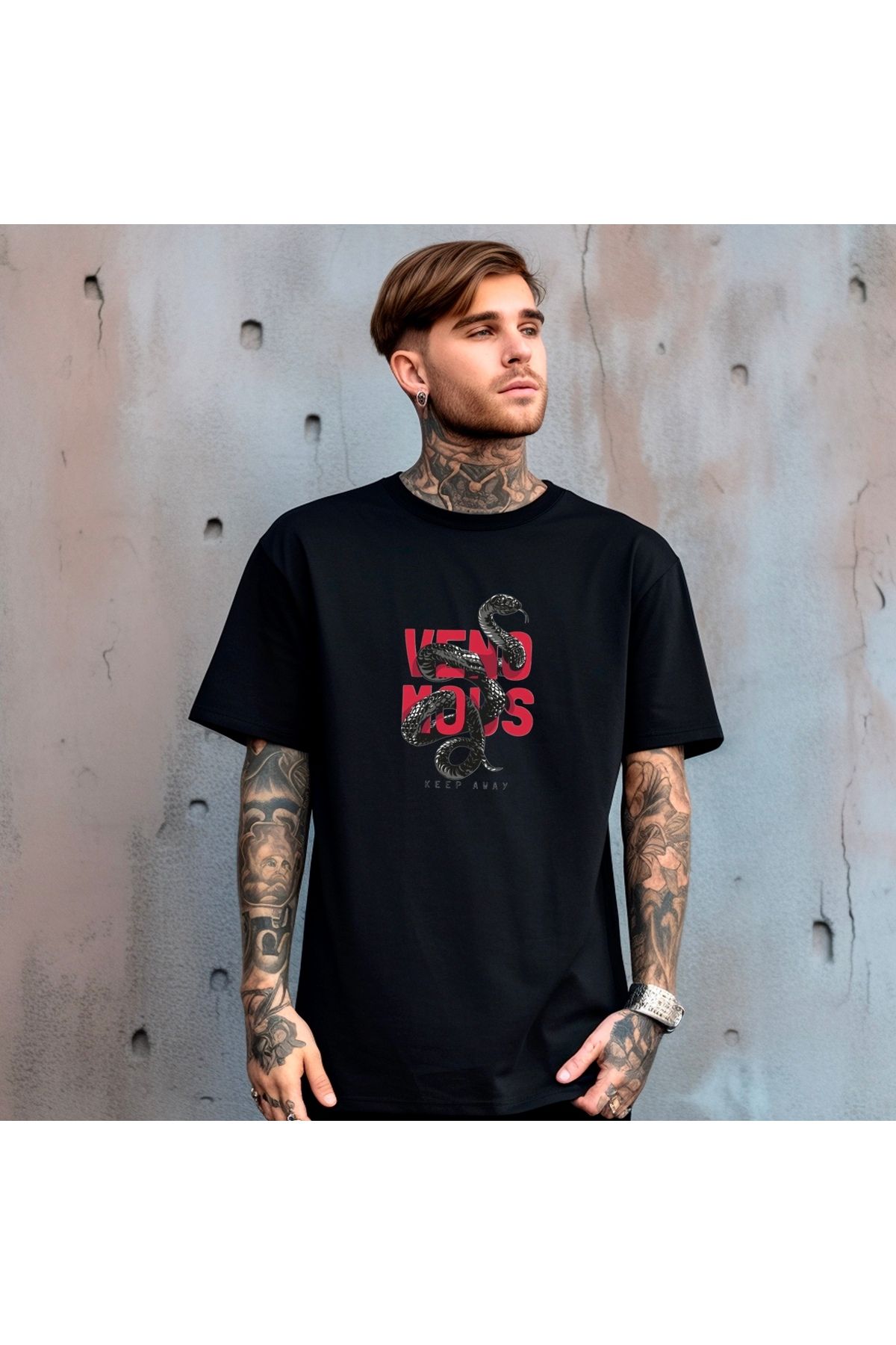 RPT MODA OVERSIZE RAHAT KALIP VENO BASKILI YÜKSEK KALİTE KUMAŞ ERKEK T-SHIRT