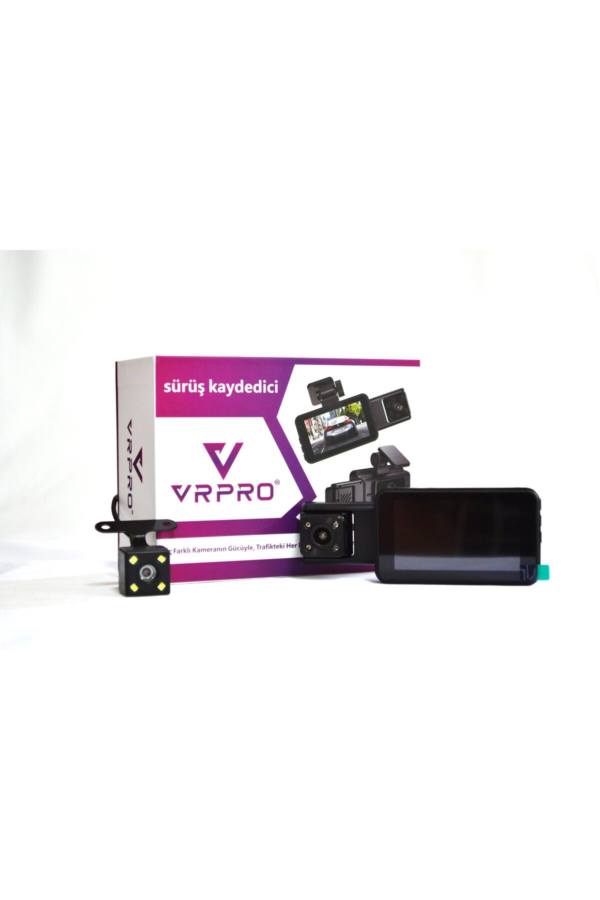 VrPro 3 Kameralı Araç İçi Yol Kayıt Kamerası 3 inç Ekranlı 1080p ( Telefon uygulamalı + WİFİ )