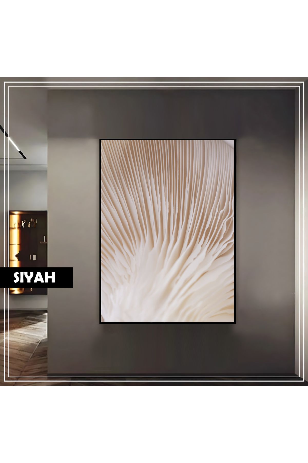 Harikabirev HARİKABİREV|SOFT MANTAR MAKRO MODELİ(CREAM)|ÇERÇEVELİ TEMPERLİ CAM TABLO TEKLİ DİKEY