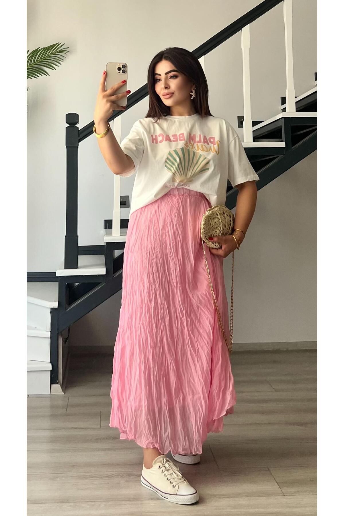 Oslove Pembe Kıraşlı Etek