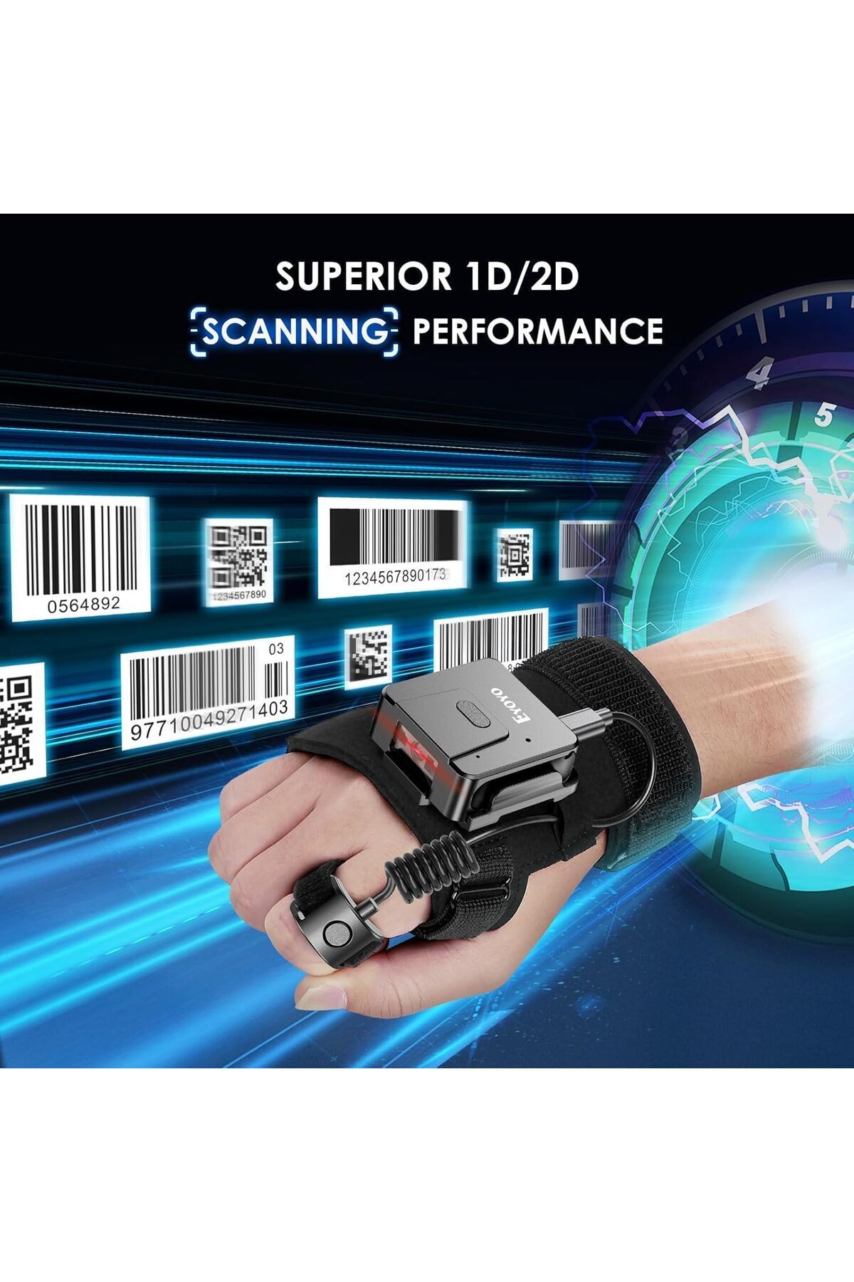 Eyoyo-2D & 1D Wearable Glove Barcode Scanner Bluetooth, Ring Finger Wireless QR Code Scanner, Left&R 5