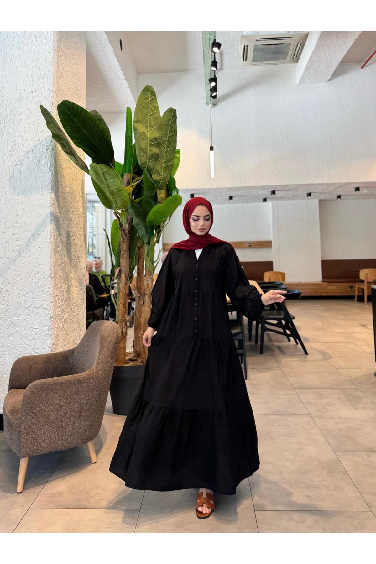 butik hira Düğme Detaylı Çilek kumaş Elbise