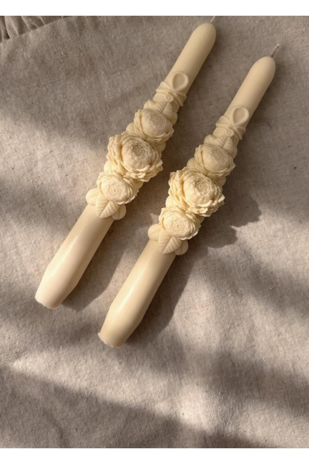 SCA CANDLE Dekoratif Mum Lamdan Mum gül çiçek model ikili