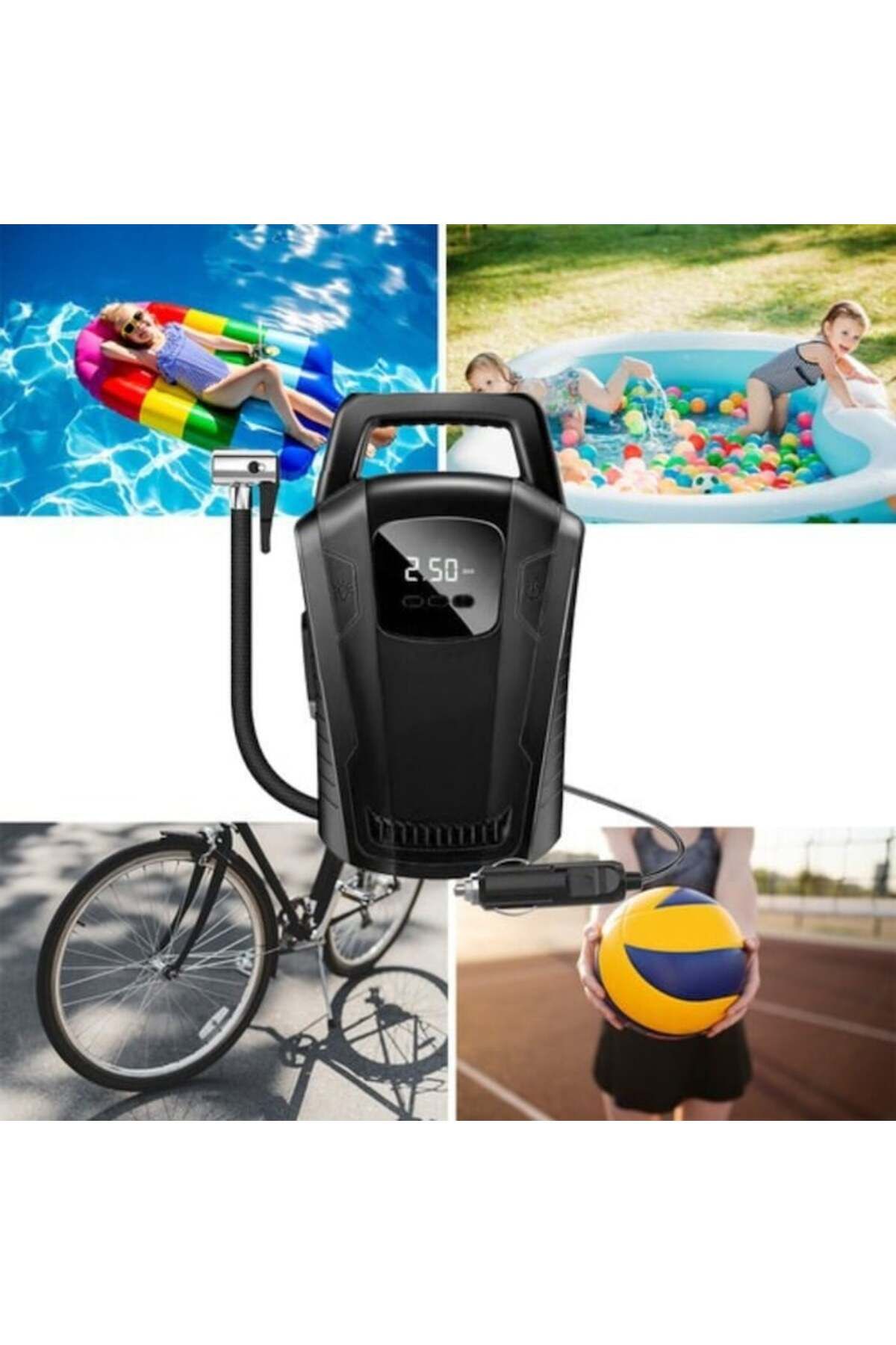 varioshop-Compresor auto 12V VarioShop®, Ideal pentru umflarea tuturor tipurilor de anvelope auto, motociclet 3
