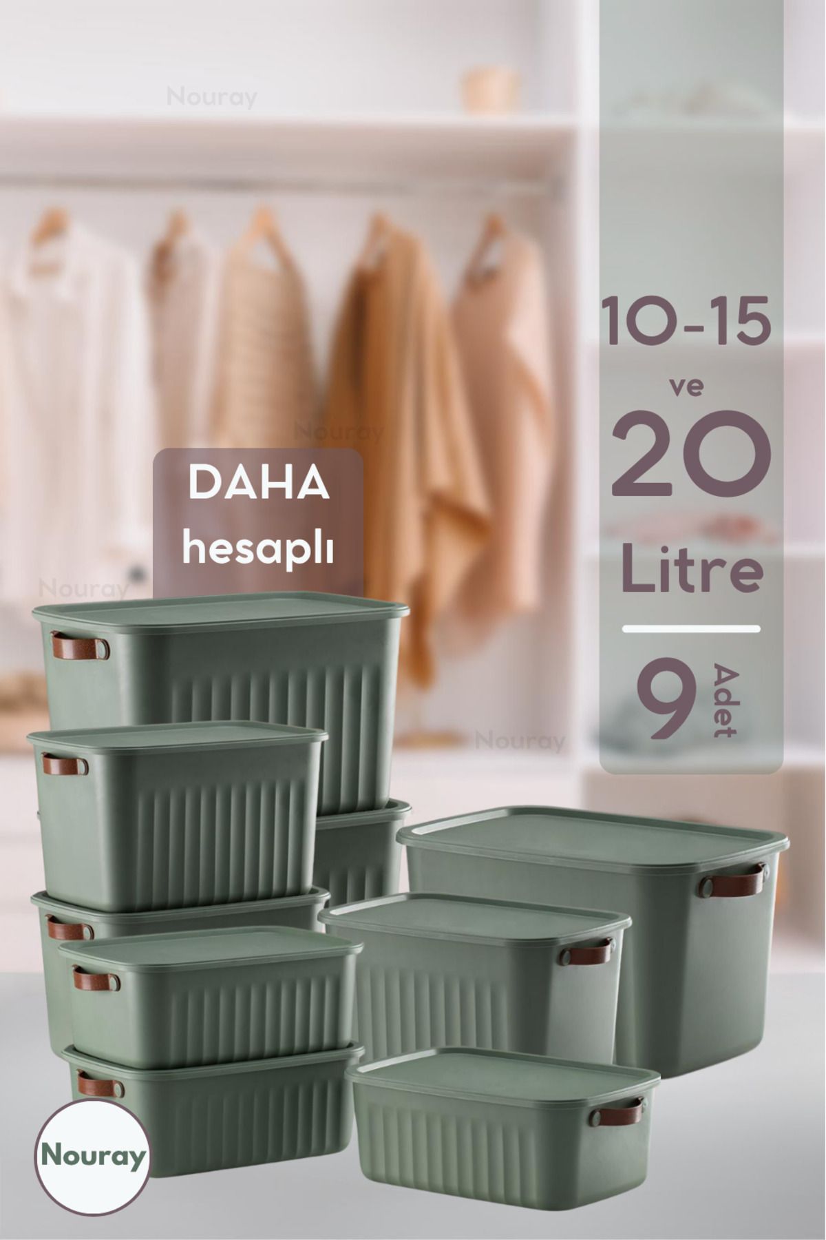 nouray 9ADET 3X10-3X15-3X20 LT Dekoratif Çok Amaçlı Dolap Içi Düzenleyici Kapaklı Kutu, Organizer.