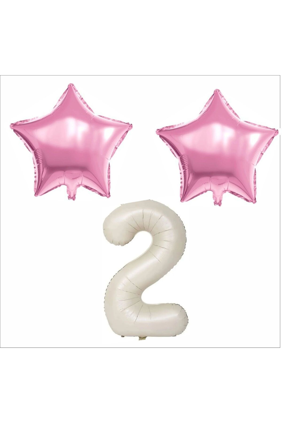 ZENVİVA 2 YAŞ BEJ RENK FOLYO BALON, 2 ADET PEMBE YILDIZ FOLYO BALON