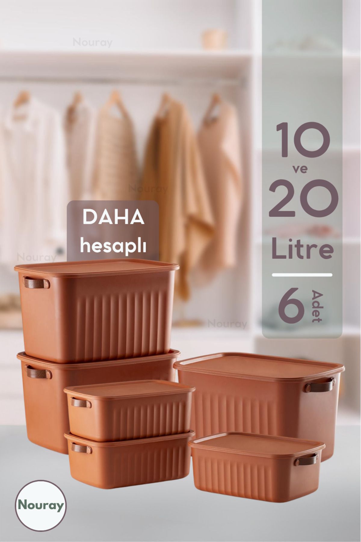nouray 6Adet 3X20Lt-3X10Lt Dekoratif Çok Amaçlı Düzenleyici Kapaklı Kutu, Dolap Içi Düzenleyici, Organizer.