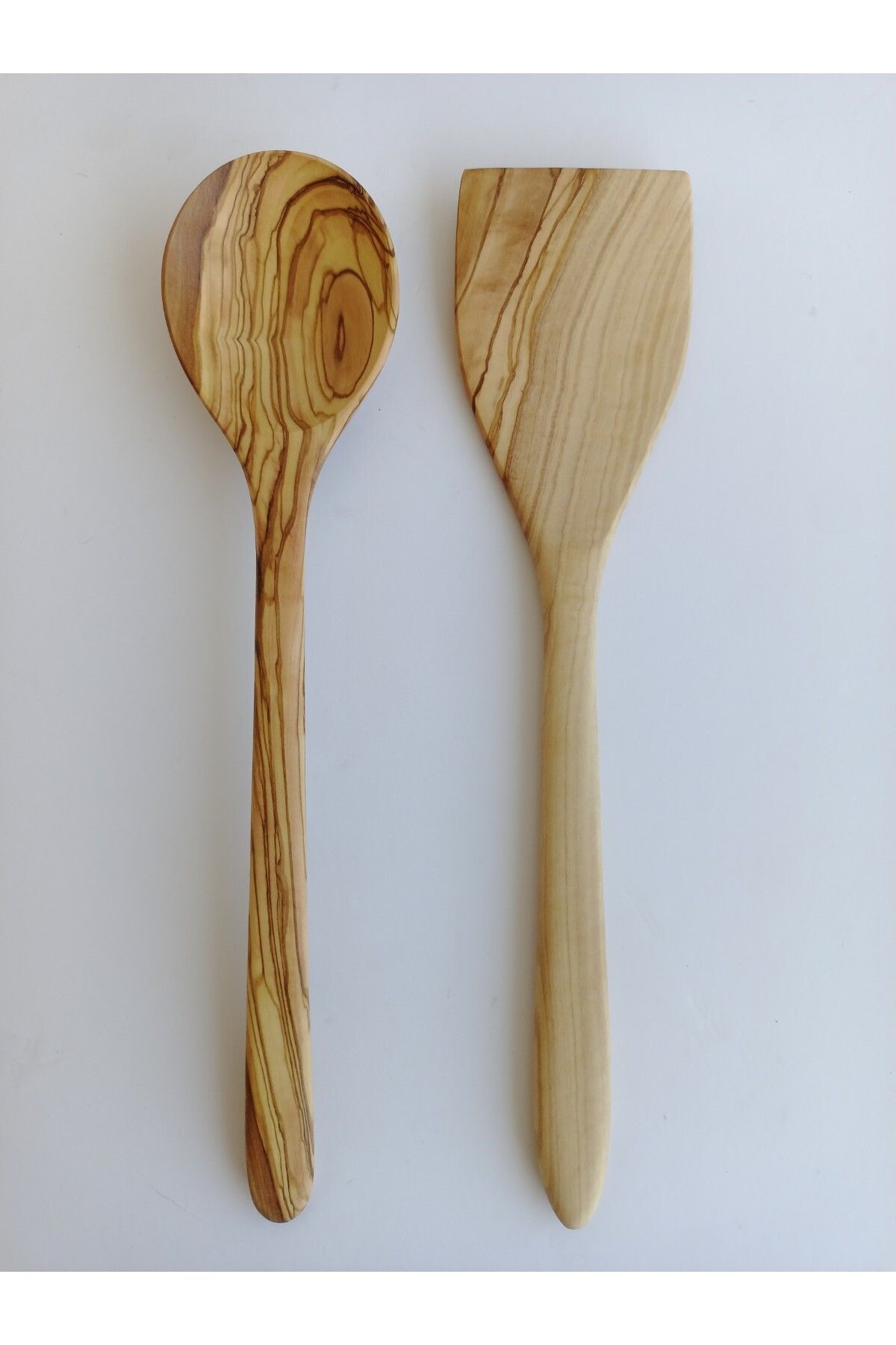 AYSAN Zeytin Ağacı El Yapımı 2 Parça Tahta Kaşık Spatula seti.