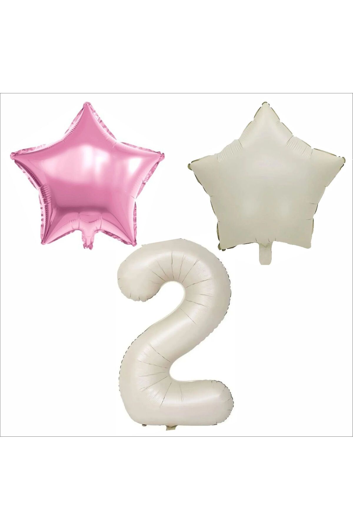 ZENVİVA 2 YAŞ BEJ RENK FOLYO BALON, 1 ADET PEMBE, 1 ADET BEJ YILDIZ FOLYO BALON