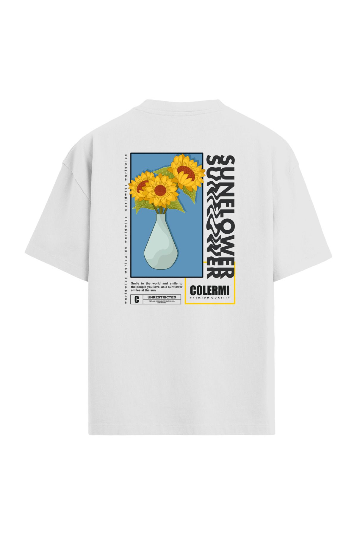 Colermi Sunflower Summer Sırt Baskılı Oversize Gri T-Shirt