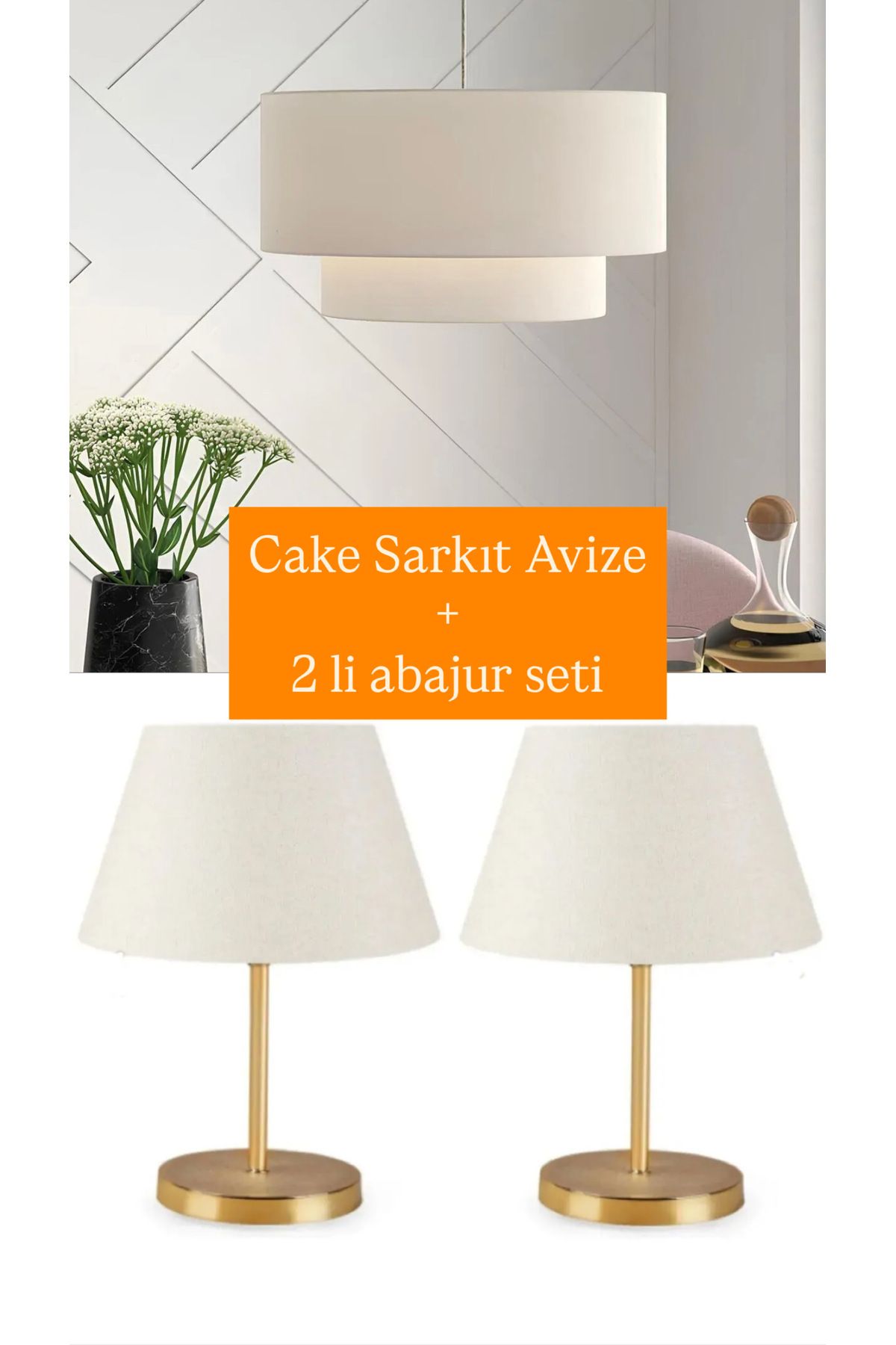 burenze Modern Sarkıt Abajur Avize ve 2 li Yatak Odası Abajur Salon Komodin Seti 3 lü Paket