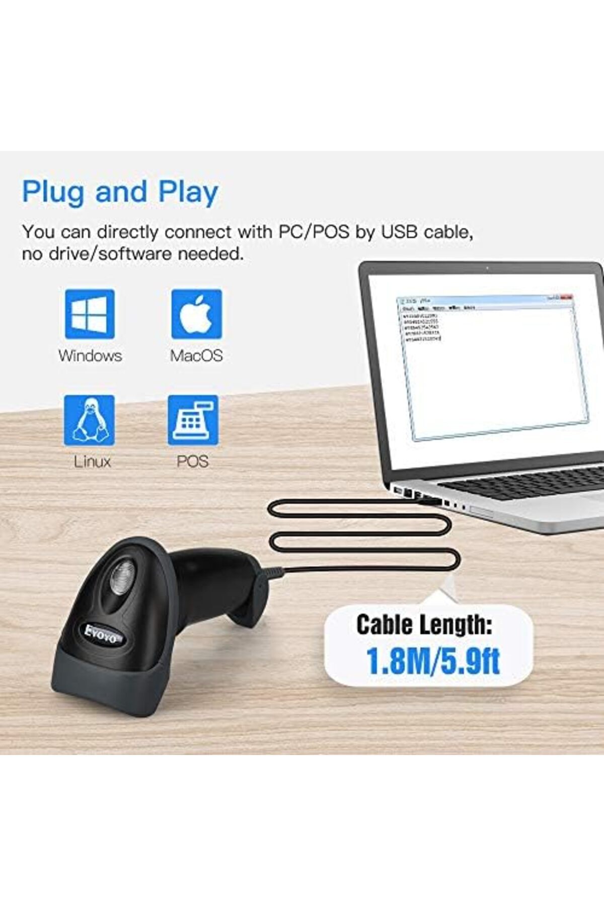 Eyoyo-Handheld USB 2D Barcode Scanner, Wired Automatic QR Code Scanner PDF417 Data Matrix Bar Code R 2