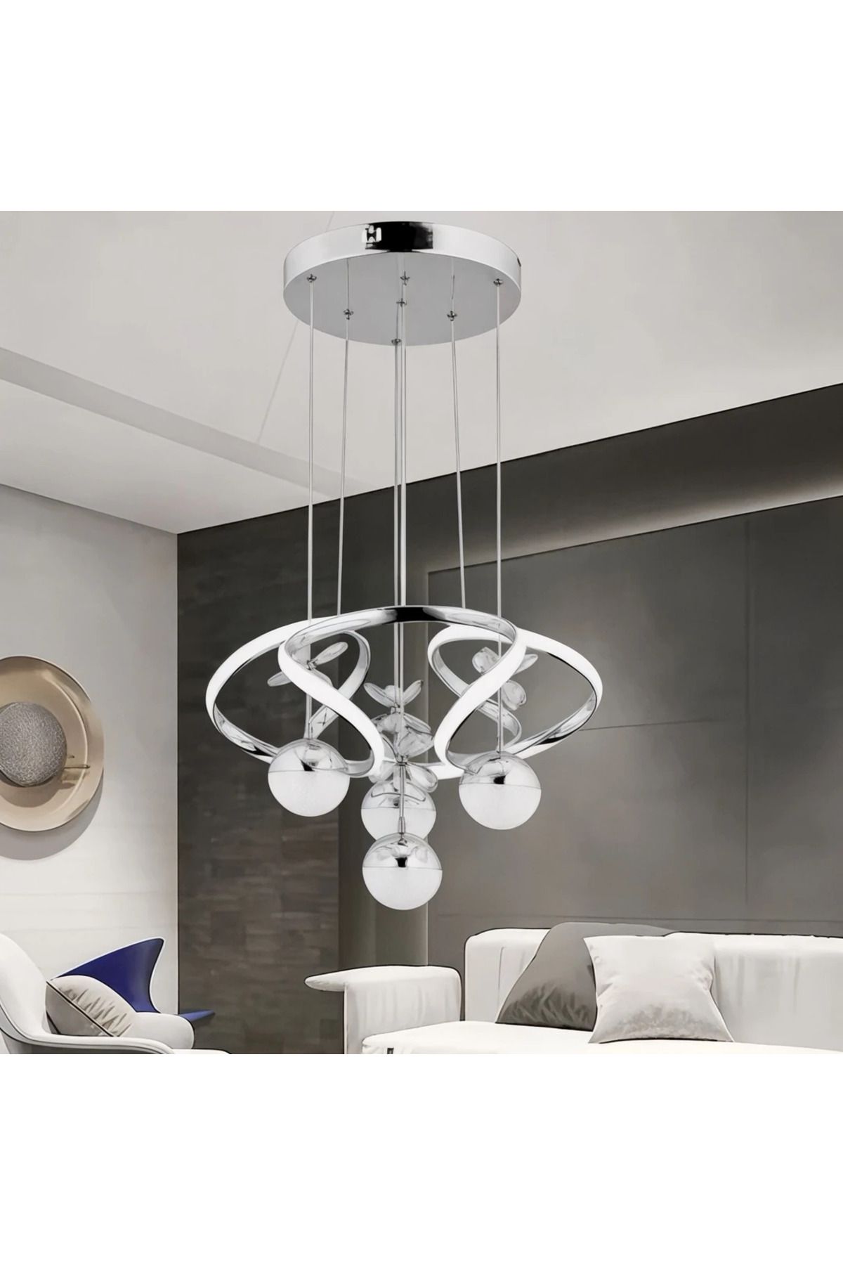 durulight Krom 3 Renk Ledli Modern Özel Tasarım Sarkıt Ledli Avize Salon Avizesi Led Avize