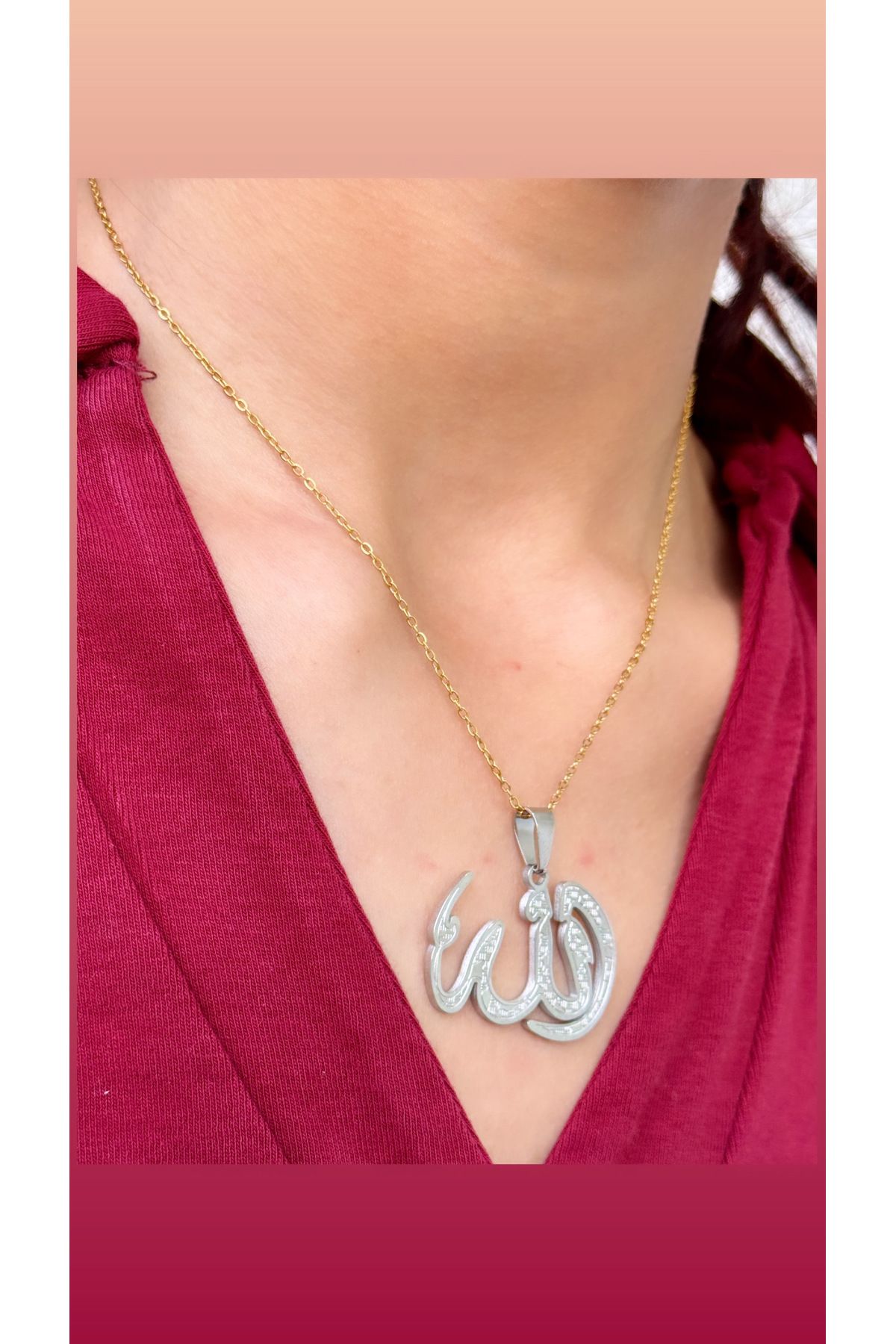 İNN JEWELLERY Çelik Kolye Kararmaz Antialerjik Allah Yazısı Figürlü (2 Yıl İthalatçı Garantili)