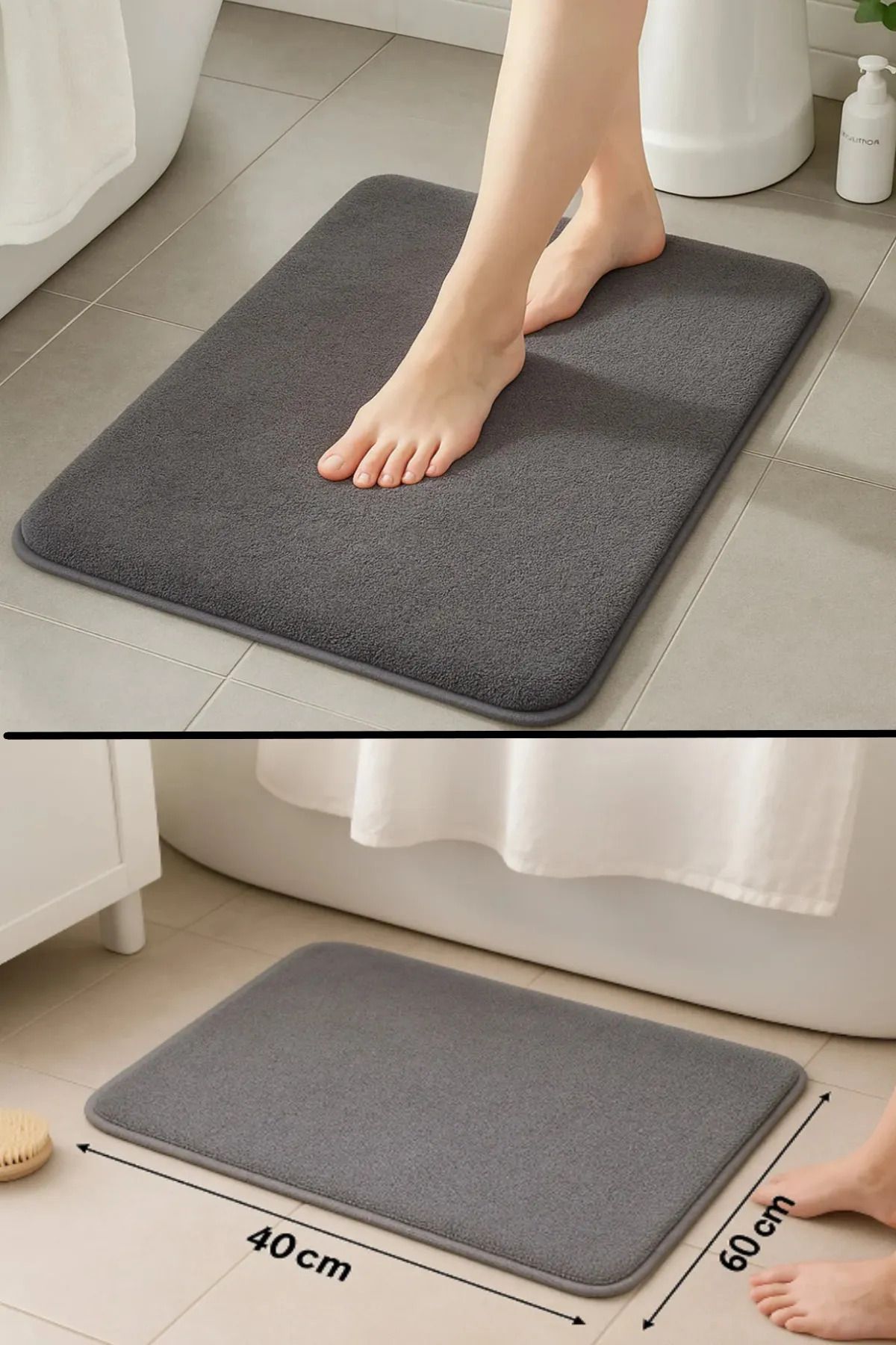 wiesmann GRİ - Banyo Paspası - Mutfak Paspası - 40cm x60cm Mikrofiber Tüylü Su Emici Paspas