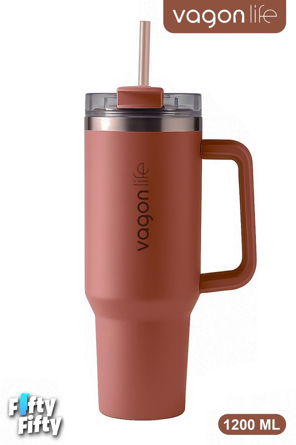 Vagonlife Quencher Cup 1200 ML Pipetli/Rahat İçim Kulplu Paslanmaz Çelik Termos -FFVGN0581200ML