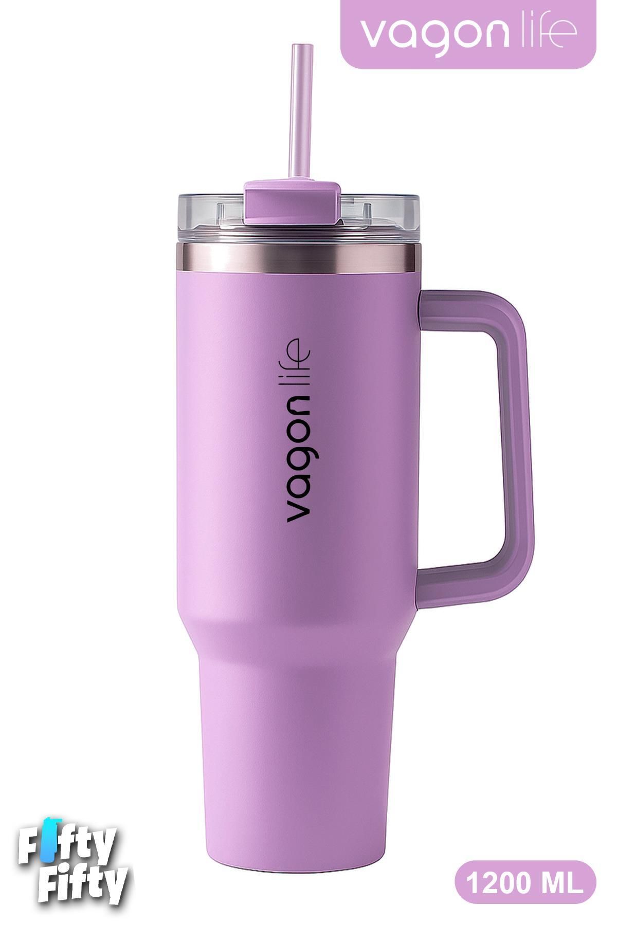 Vagonlife Quencher Cup 1200 ML Pipetli/Rahat İçim Kulplu Paslanmaz Çelik Termos -FFVGN0581200ML