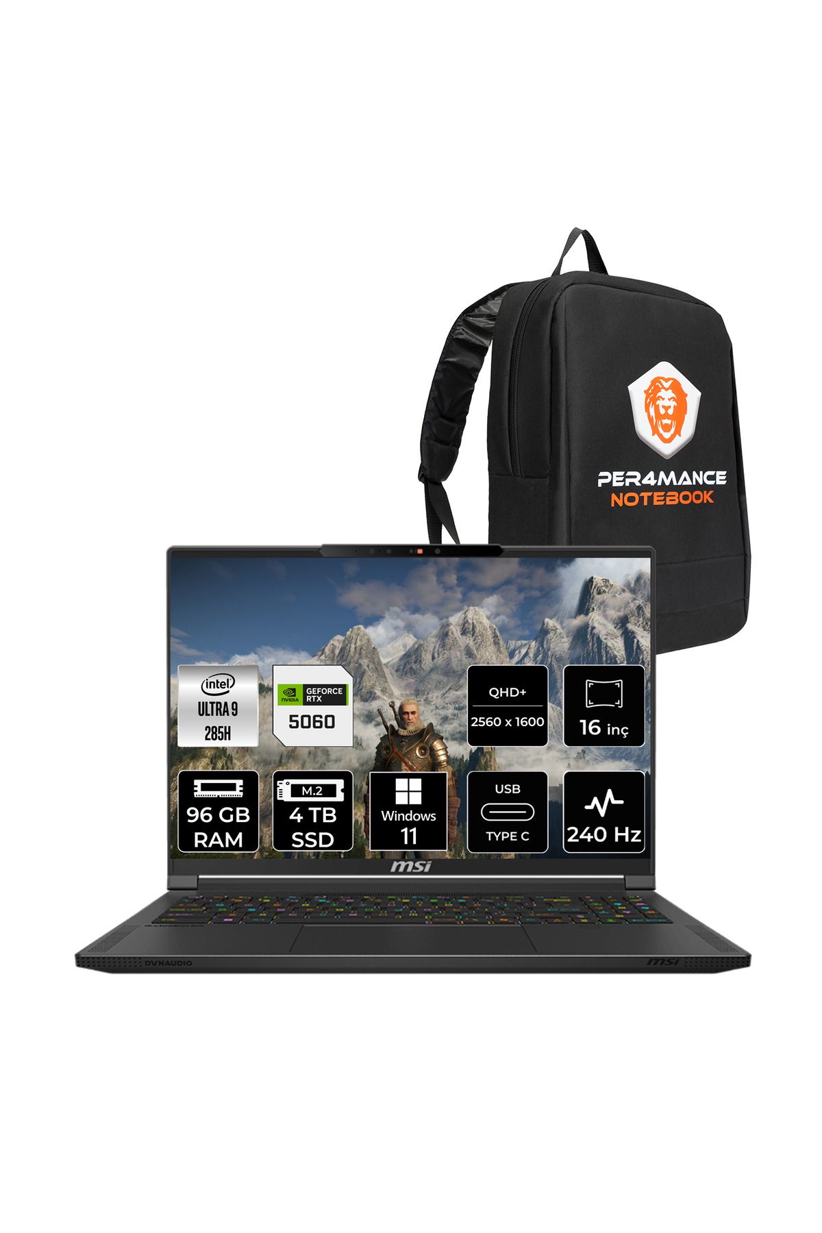 MSI Stealth 16 AI Ultra 9 285H 96GB 4TB SSD RTX5060/8GB 240Hz WQXGA 16'' W11H A2HWFG Gaming Laptop