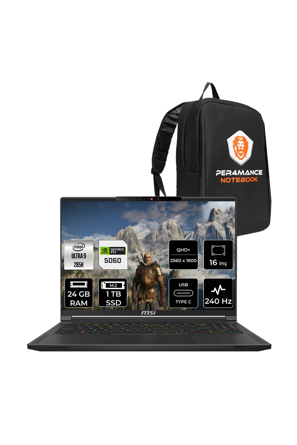 MSI Stealth 16 AI Ultra 9 285H 24GB 1TB SSD RTX5060/8GB 240Hz WQXGA 16'' FDOS A2HWFG Gaming Laptop