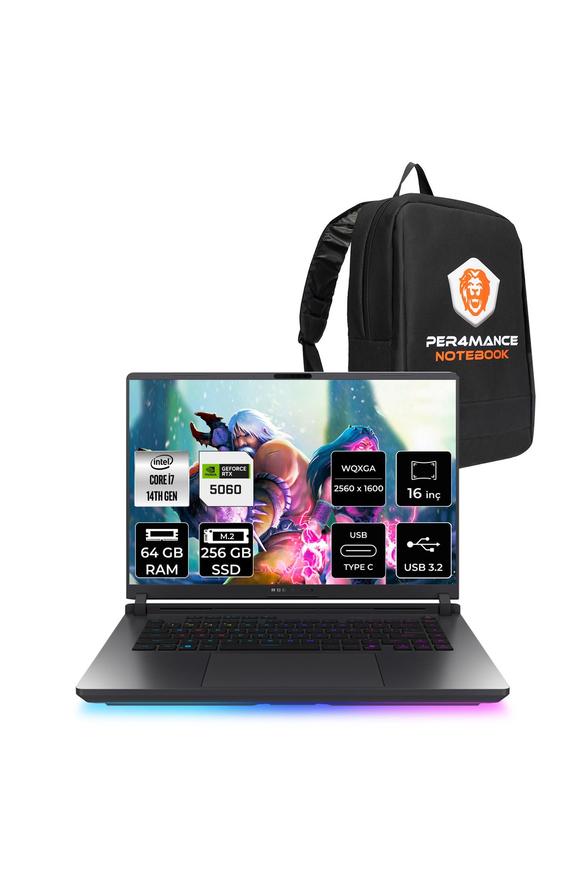 ASUS ROG Strix G16 i7 14650HX 64GB 256GB SSD RTX5060/8GB 240Hz WQXGA 16'' FDOS G615JMR Gaming Laptop