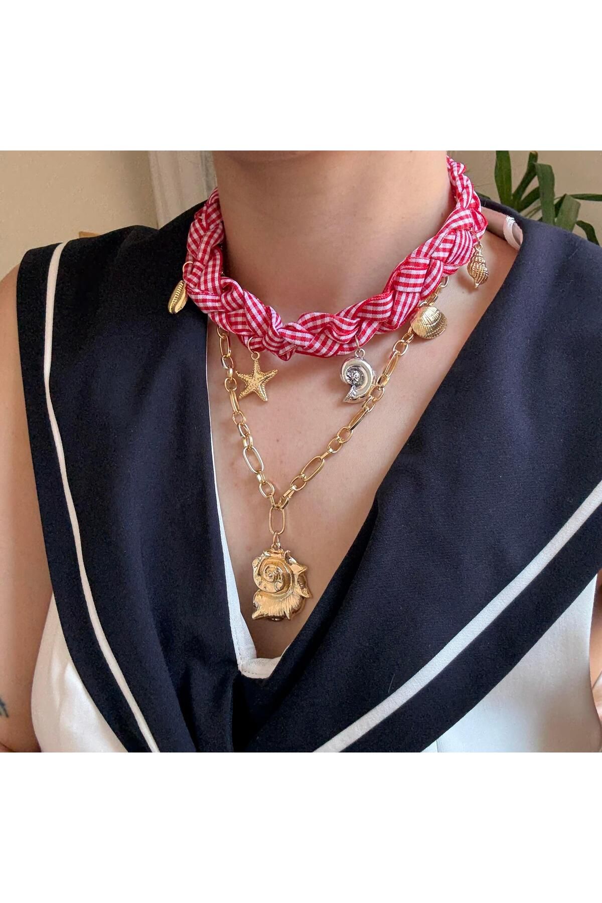 Alice İsstanbul 2li Kareli Charm Kolye