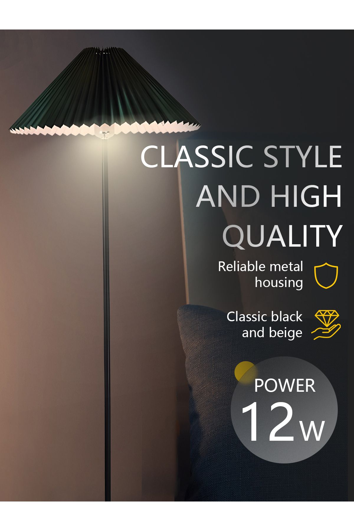 Lumely-Nordic Pleated Floor Lamp,12w 3 Modes,Adjustable 3 Brightness,E27,Green Lampshade 7