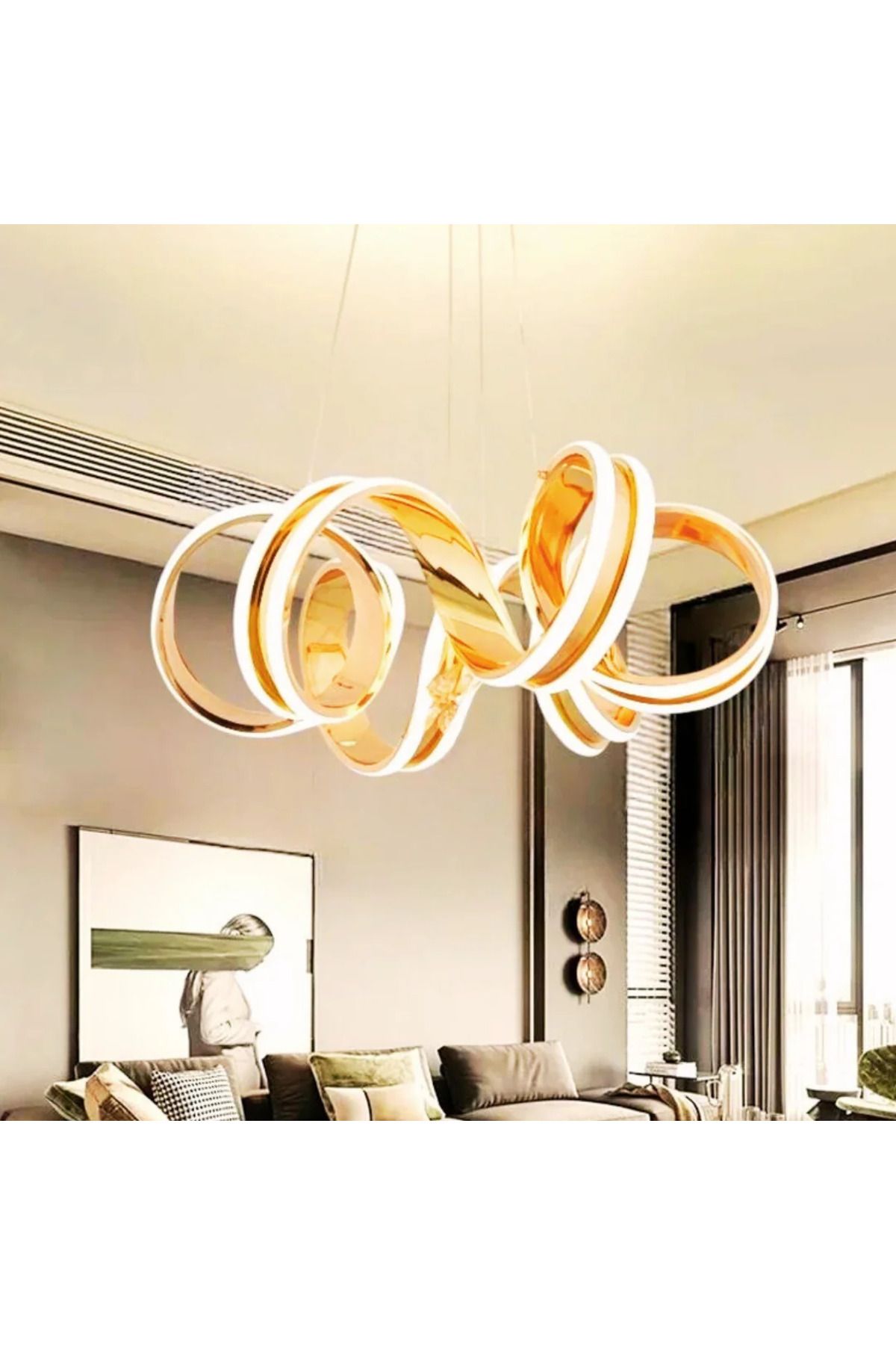 durulight Gold Kaplama Çift Yönlü 3 Renk Ledli Modern Özel Tasarım Sarkıt Ledli Avize