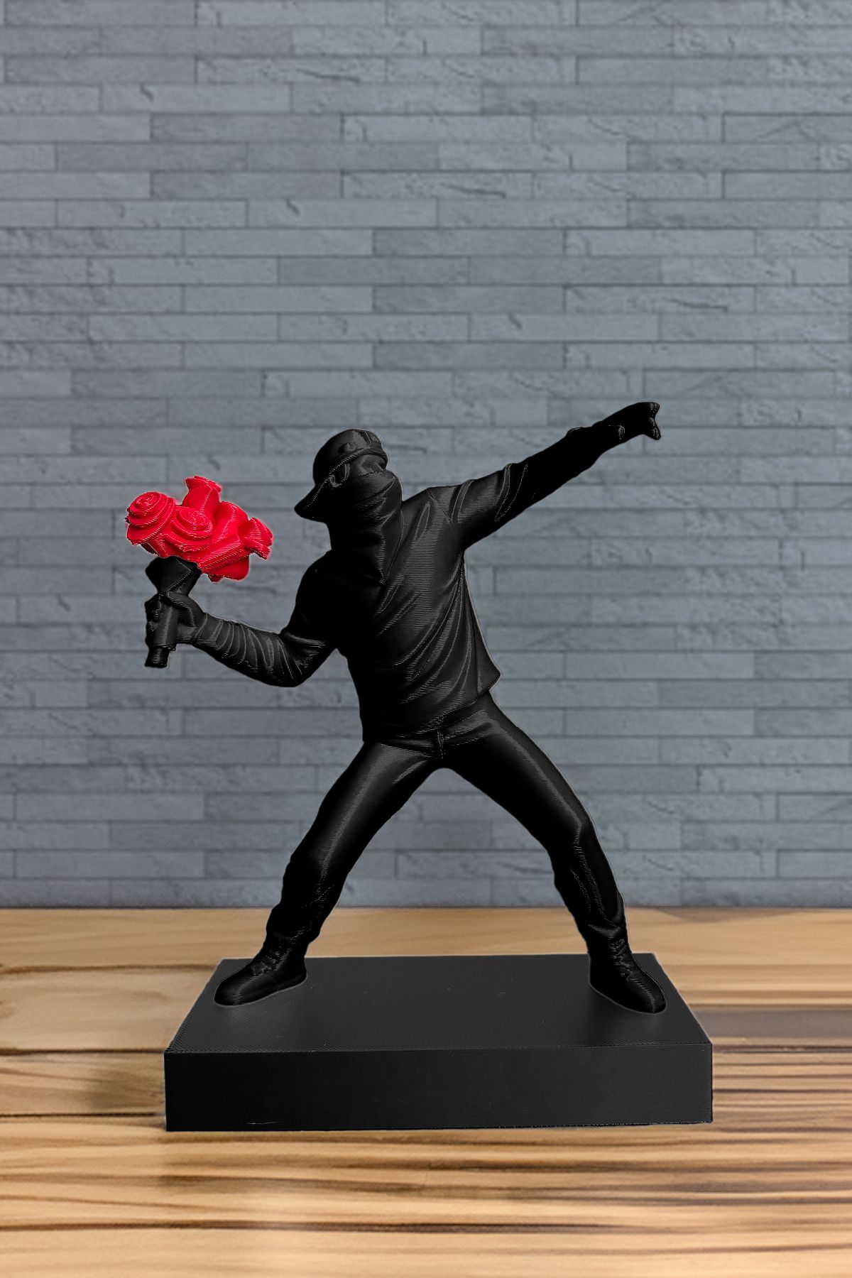 Obaco Banksy Çiçek Atan Adam Biblo, 3 Boyutlu Duvar Resmi, Sokak Sanatı Dekorasyon, 16cm Plastik Raf Süsü