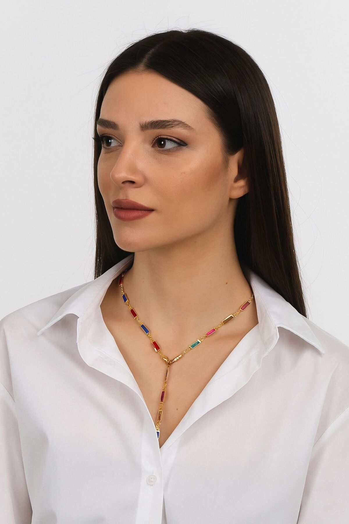 BUJİTOYS Taşlı Tasarım Y Kolye Altın Kaplama