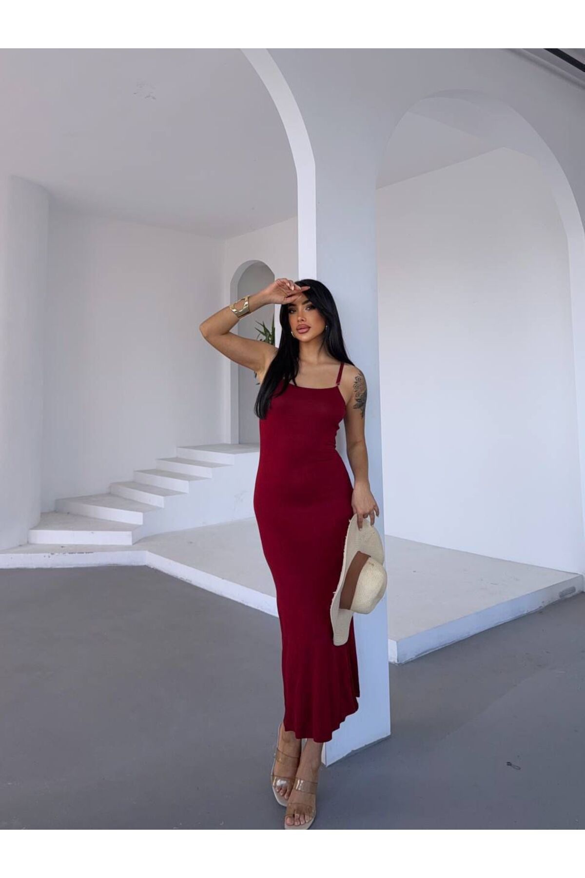 Butik AYARLANABİLİR ASKILI VİSKON KUMAŞ ELBİSE