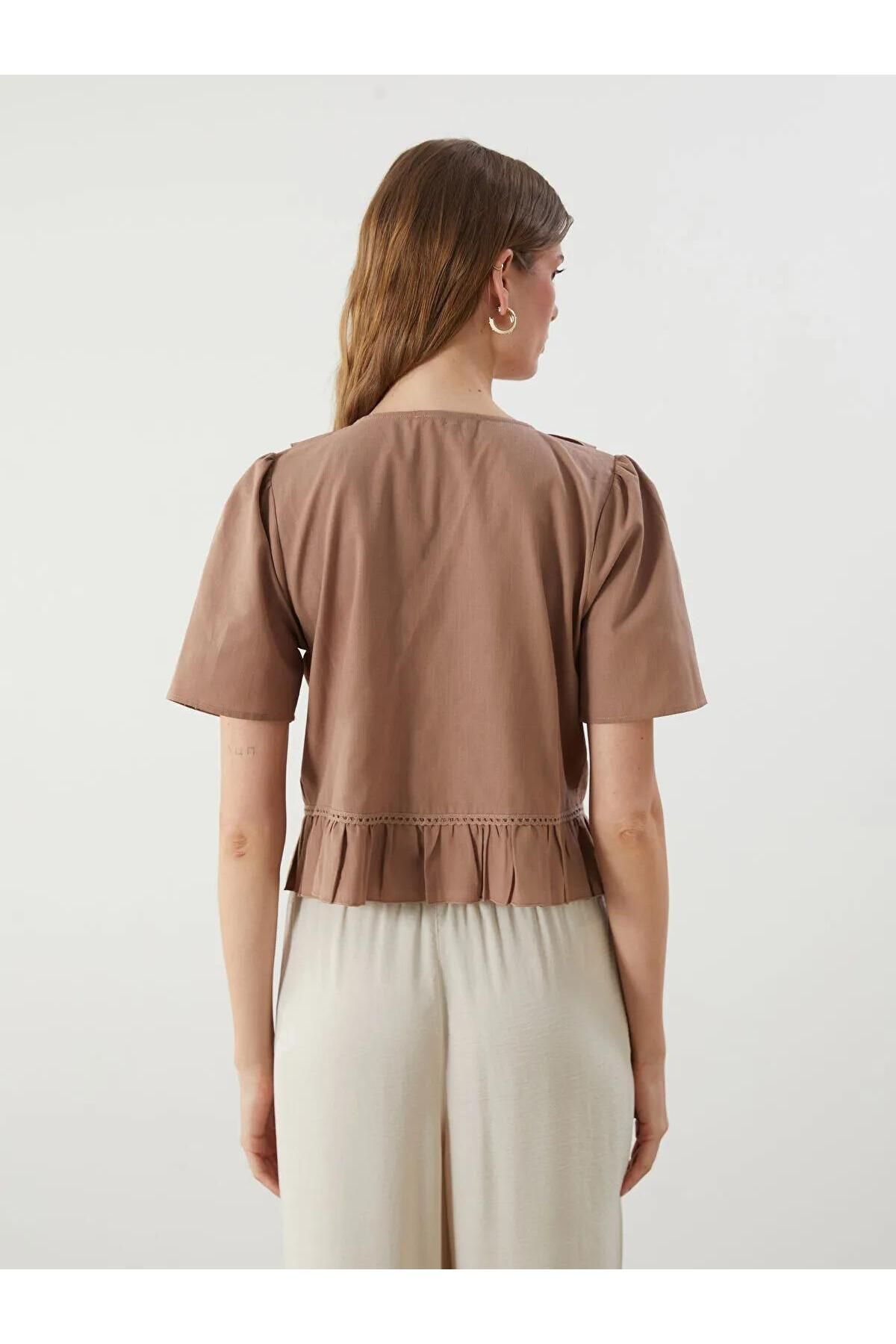 LC Waikiki-Lcw Vision V Neck Front Bow Ruffle Crop Blouse (S5) 4