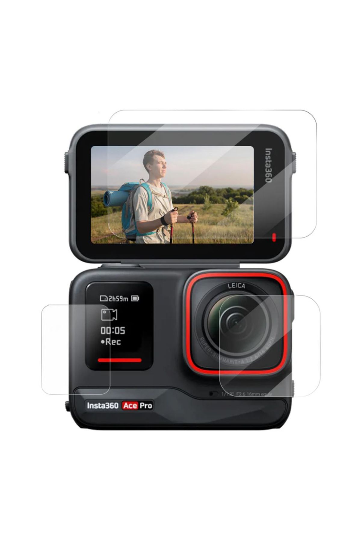 Ayex Insta360 Ace / Ace Pro Temperli Cam Ekran ve Lens Koruyucu Set