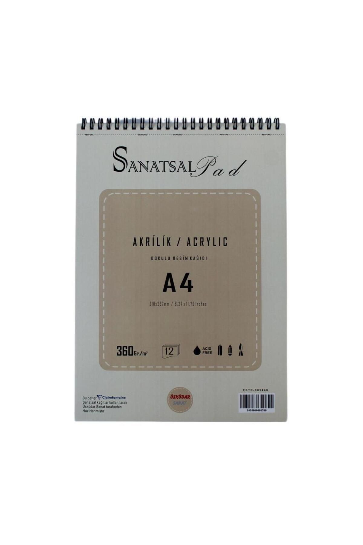 ÜSKÜDAR SANAT Sanatsal Pad Akrilik boya Defteri A4 360gr 12 Yaprak Spiralli