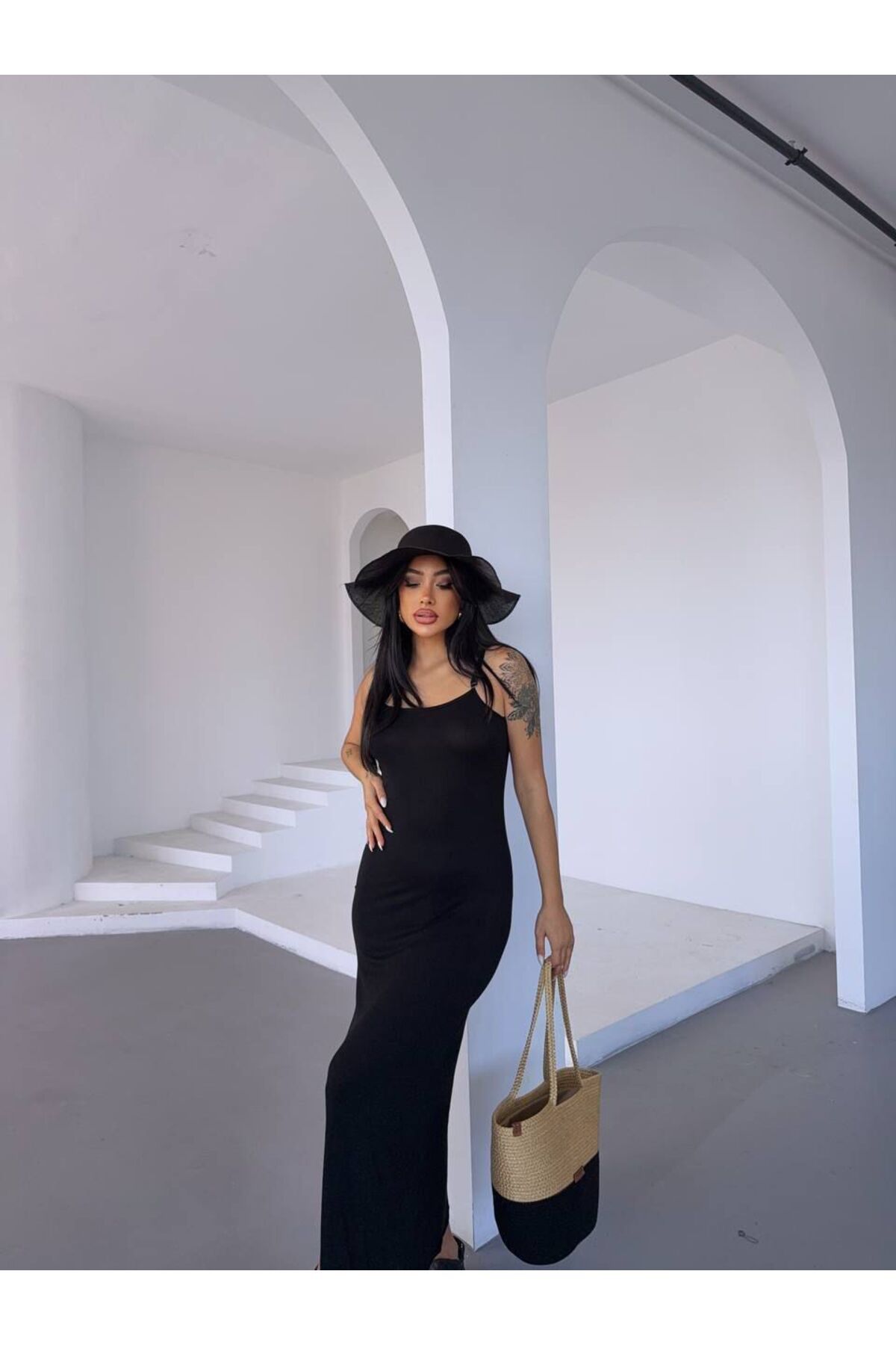 Butik AYARLANABİLİR ASKILI VİSKON KUMAŞ ELBİSE