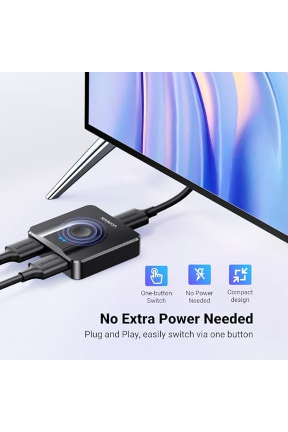 Ugreen-مفتاح HDMI 2 في 1، موزع HDMI ثنائي الاتجاه، محدد تبديل سهل يدعم 4K وHDR و3 9