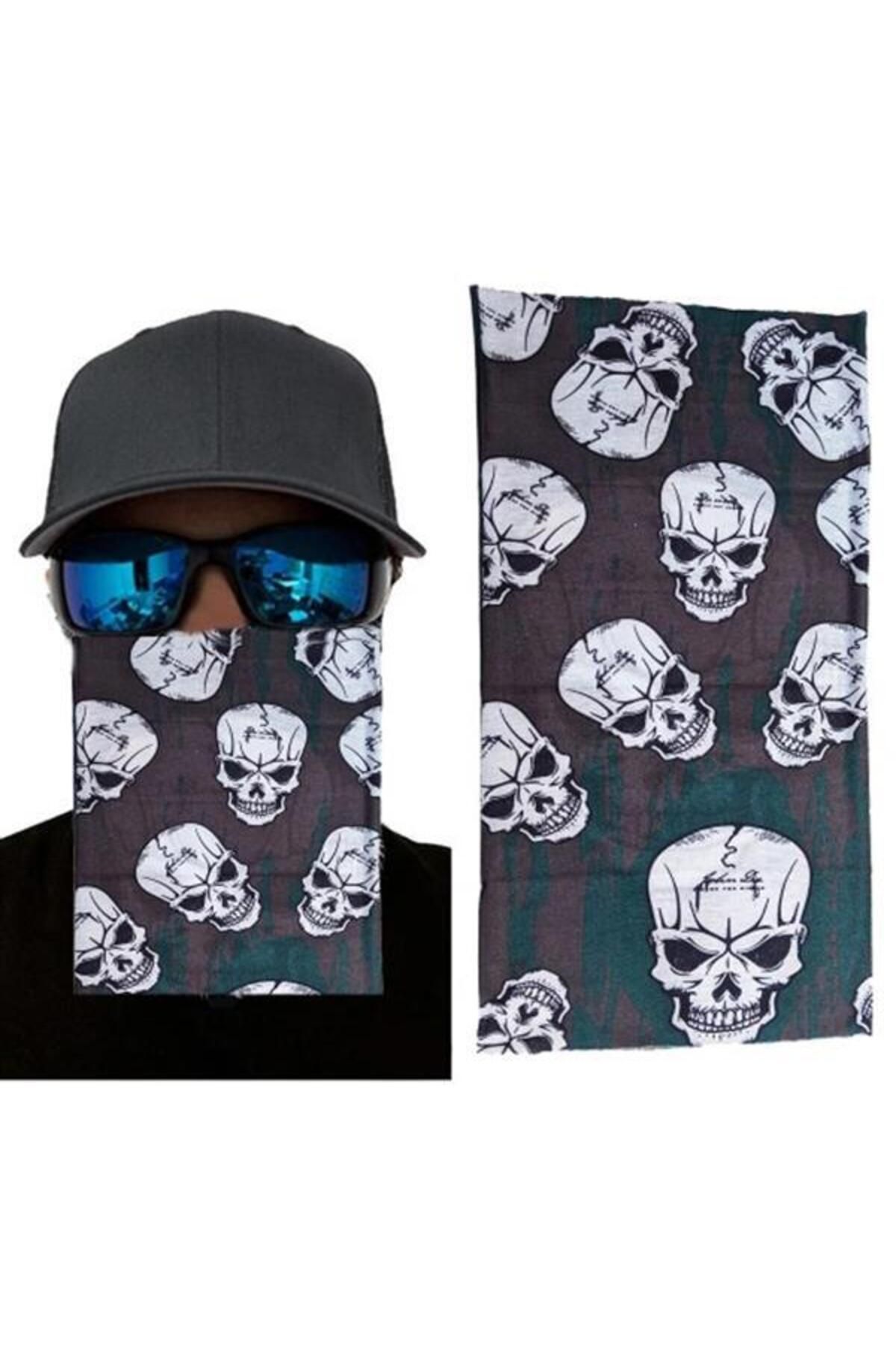 Vemora Kahve Yeşil Çoklu Kafatası Baskılı Buff Bandana 25X48 Cm