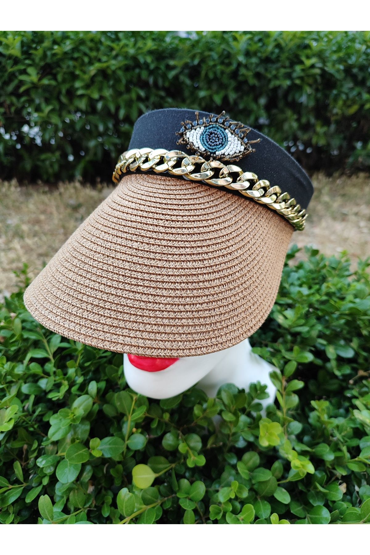 SAHRA BEACHWEAR Kadın Plaj Şapkası, Hasır Şapka, Handmade Tasarım Şapka, Yazlık Şapka , Kovboy Şapkası