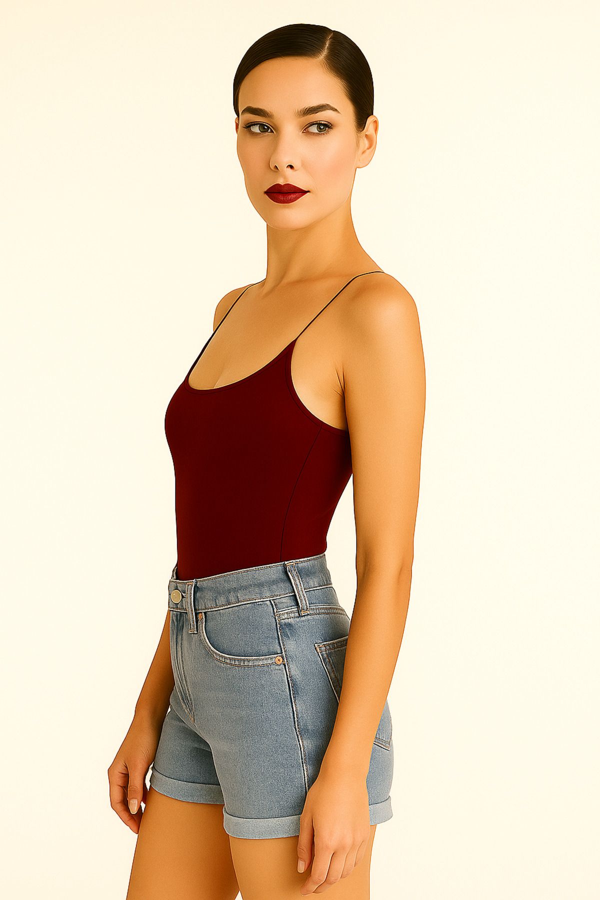 vesantia-Women's Burgundy Viscose Lycra Inner Non-Showing Structure Double Layer Drawstring Long Undershirt 3