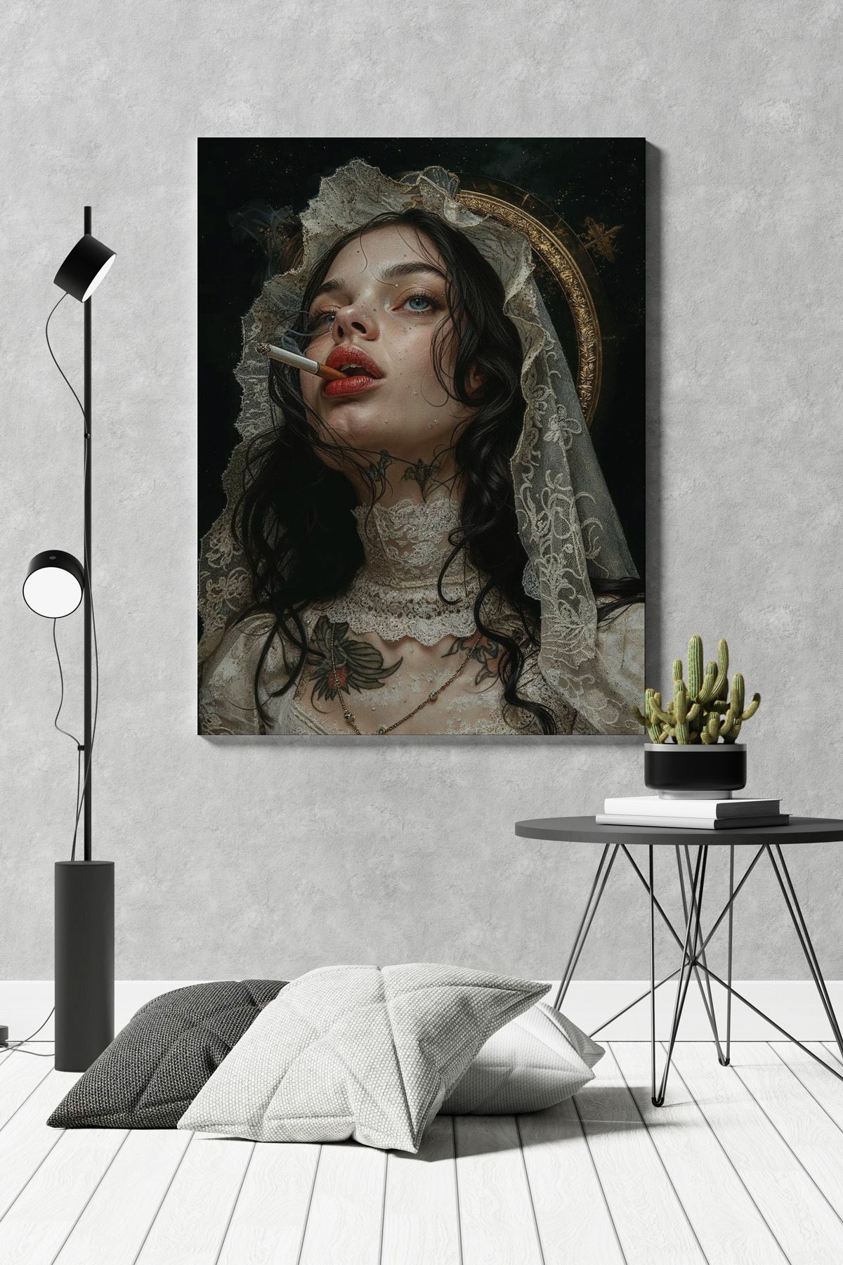 SELMIRA Vintage Sigara İçen Kadın Kanvas Tablo