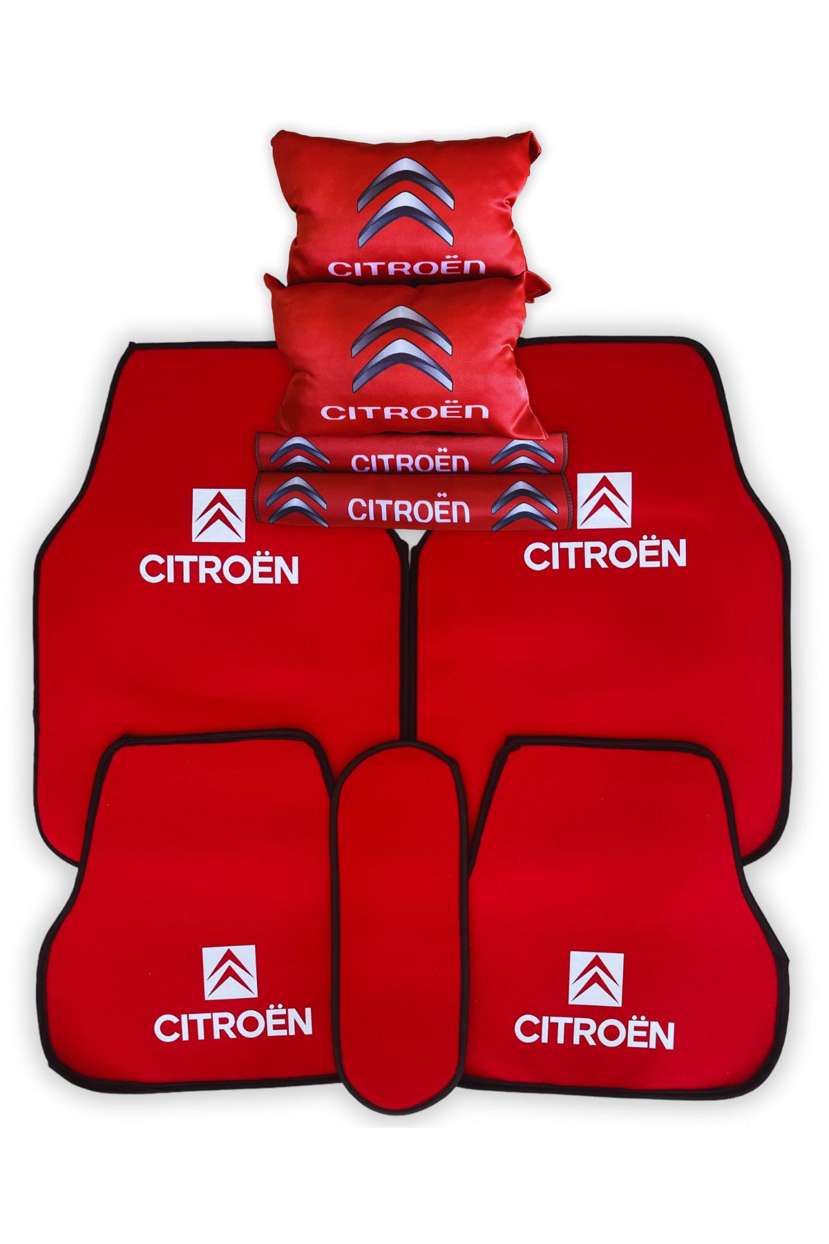 TUSBA MARKET Citroen uyumlu 5 Parça Kırmızı Oto Halı Paspas | Citroen Araç Seyahat Oto Yastık Emniyet Kemer Pedi