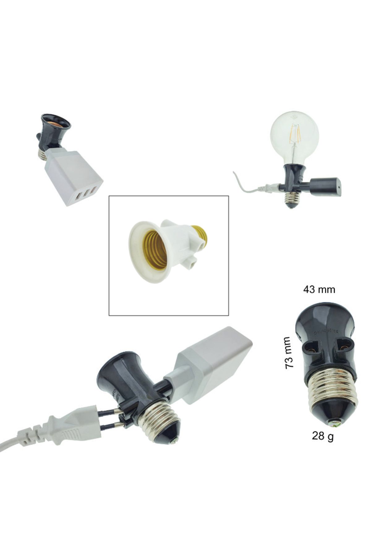 OEM-Socket with E27 socket and 2 Euro C7 sockets, 16A 250V, white 6