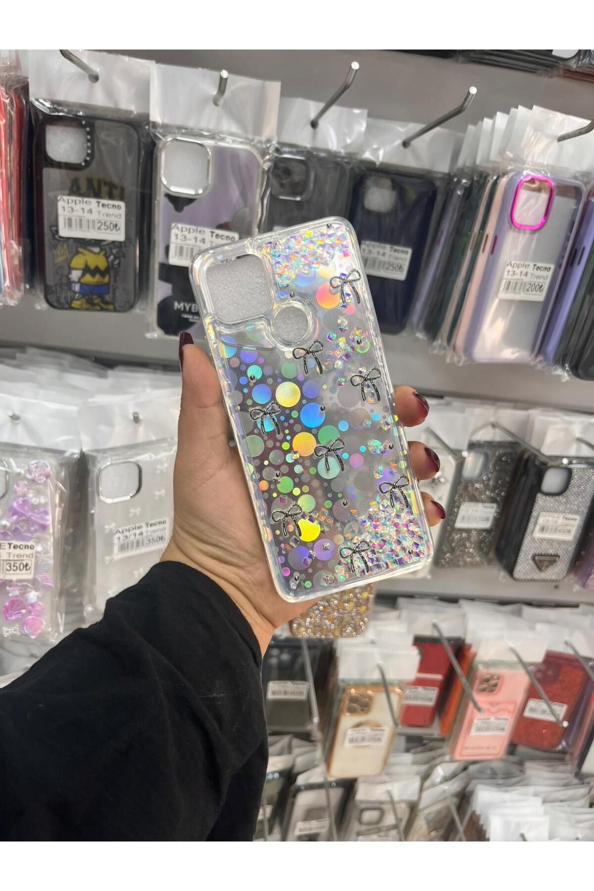 TECNOTREND Oppo A15 sıvı parıltılı Hologramlı şeffaf silikon kılıf