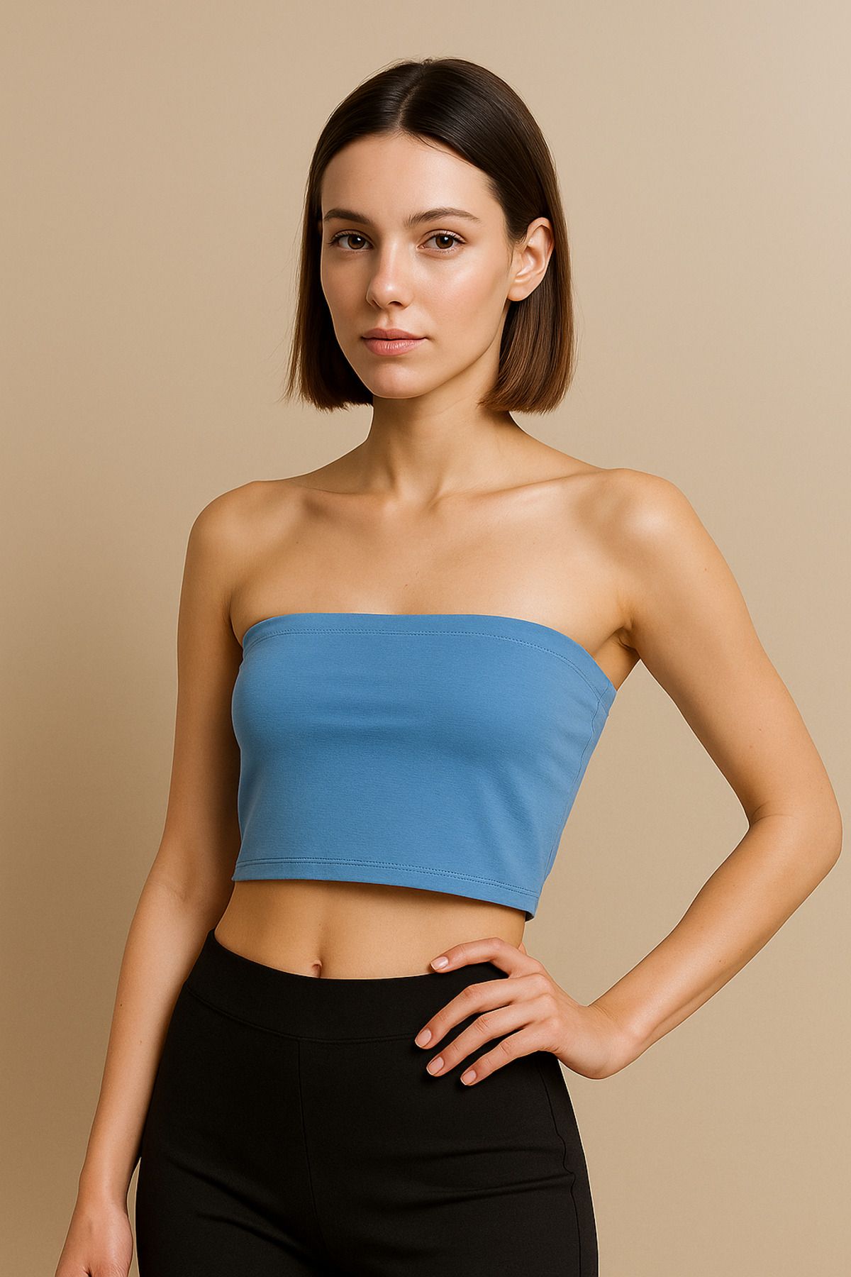 ModaPok Kadın Crop Top Askısız Düz Yaka | Rahat ve Günlük kullanma