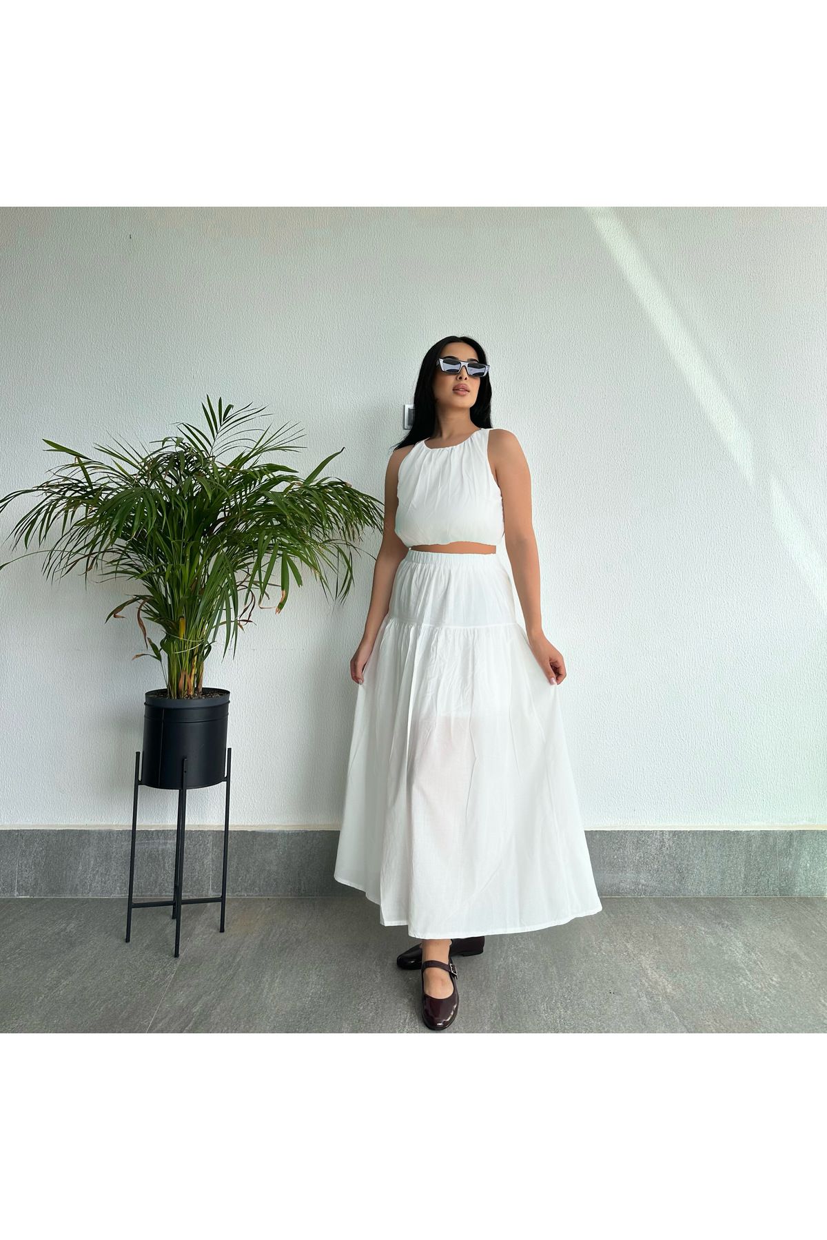 NurKaraBoutique Keten Bluz Etek Takım